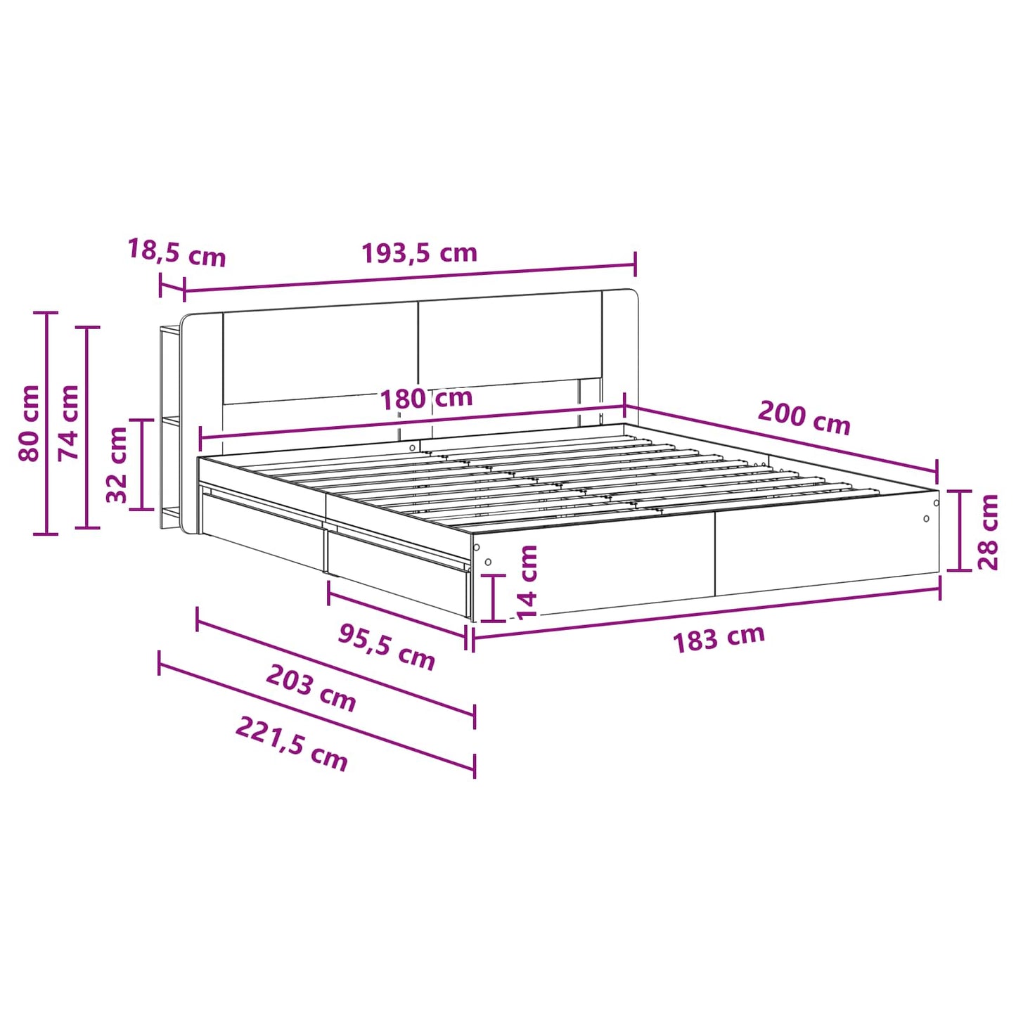 vidaXL Σκελετός κρεβατιού με αποθήκευση Γκρι Sonoma 180 x 200 cm