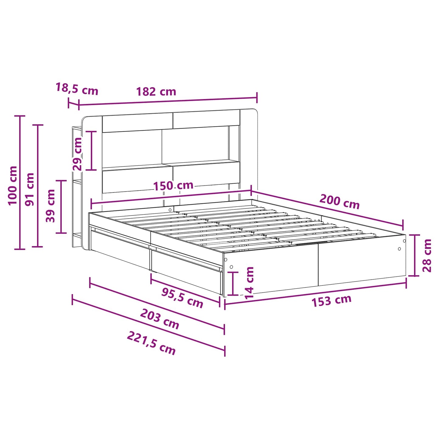 vidaXL Σκελετός κρεβατιού με αποθήκευση Γκρι Sonoma 150 x 200 cm