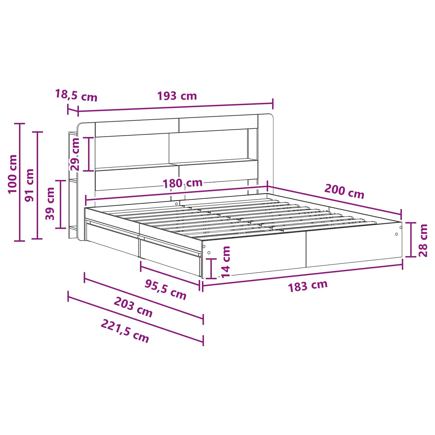 vidaXL Σκελετός κρεβατιού με αποθήκευση Γκρι Sonoma 180 x 200 cm