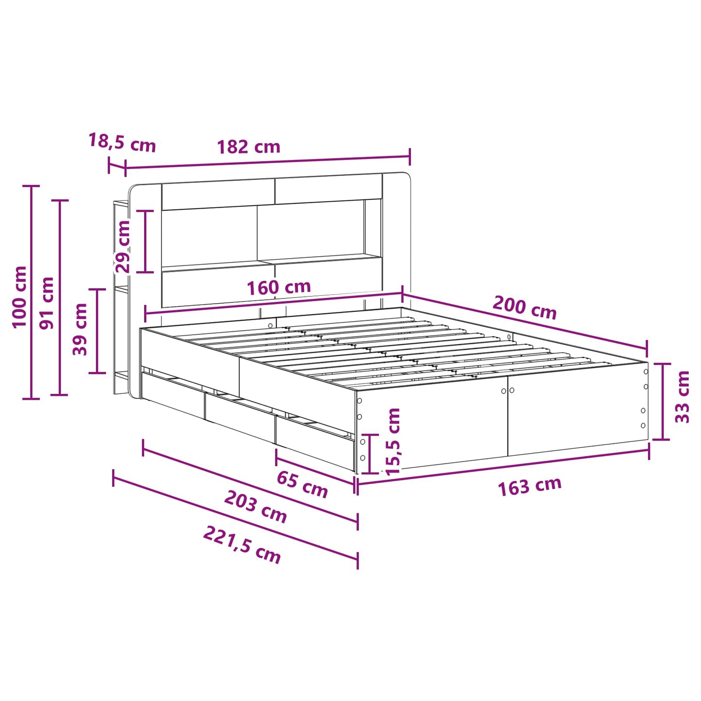 vidaXL Σκελετός κρεβατιού με αποθήκευση Γκρι Sonoma 160 x 200 cm