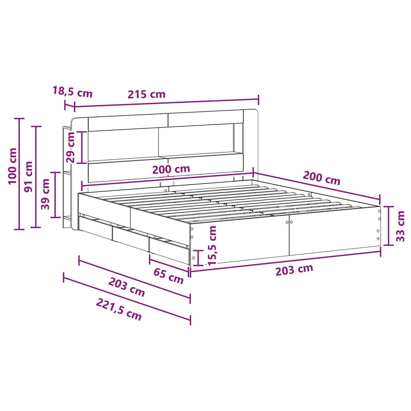 vidaXL Σκελετός κρεβατιού με αποθήκευση Γκρι Sonoma 200 x 200 cm