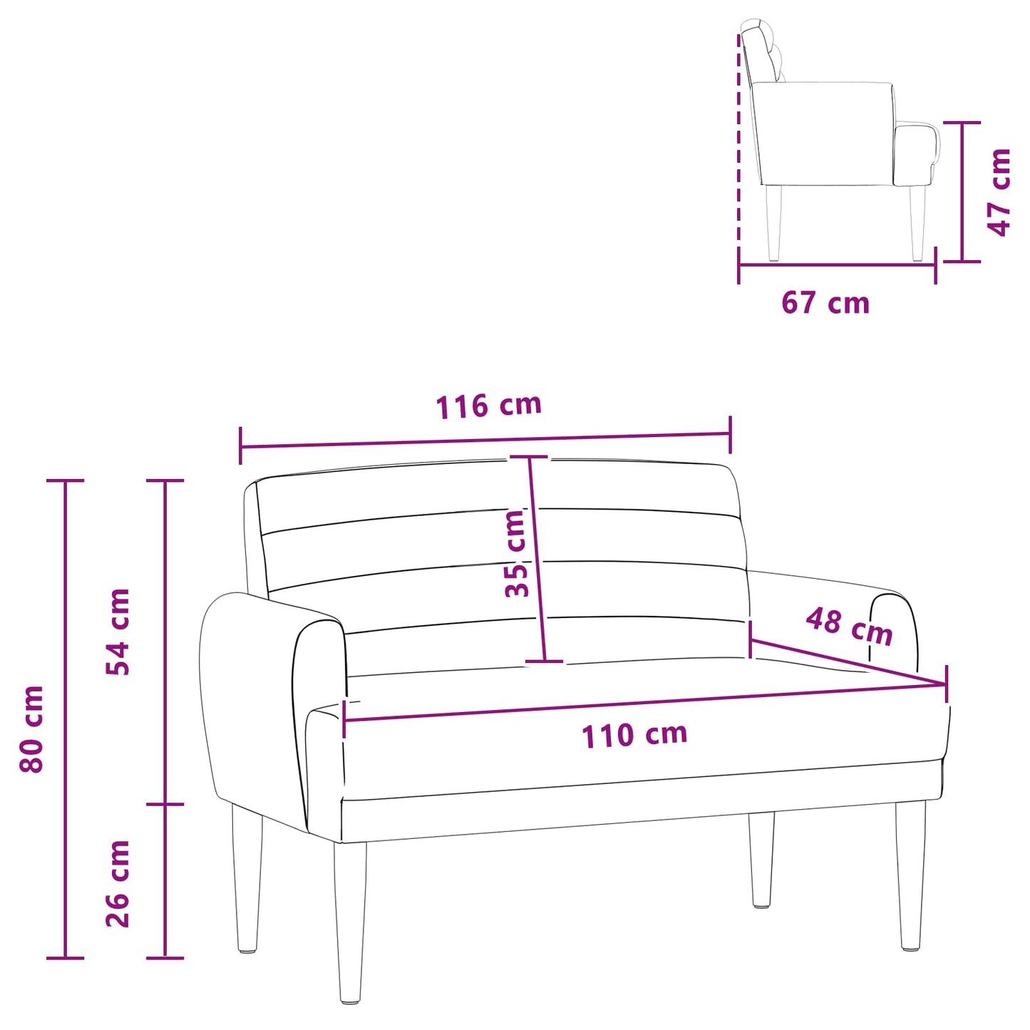 vidaXL Love seat με κουμπιά Λευκό 116 x 67 x 80 εκ. Ύφασμα