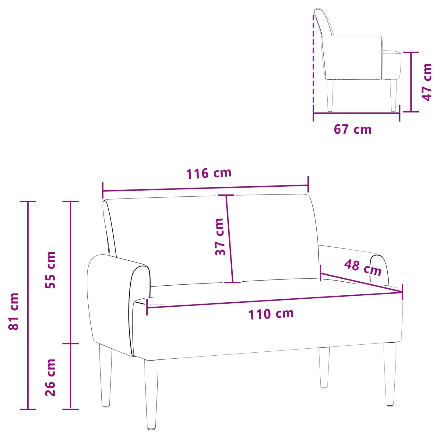 vidaXL Love seat με κουμπιά Μπλε 116 x 67 x 81 εκ Υφασμάτινο Κορντουρά