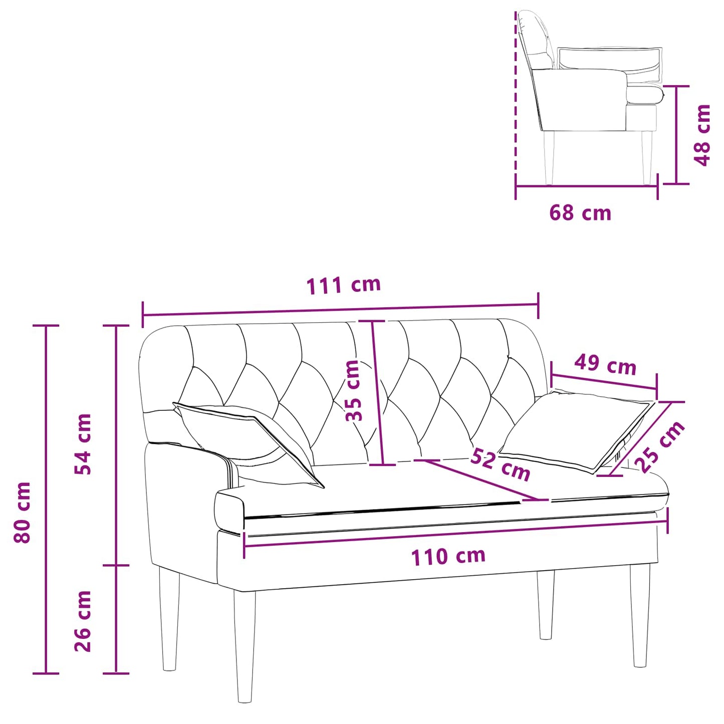 vidaXL Love seat με κουμπιά Taupe 111 x 68 x 80 εκ. Ύφασμα