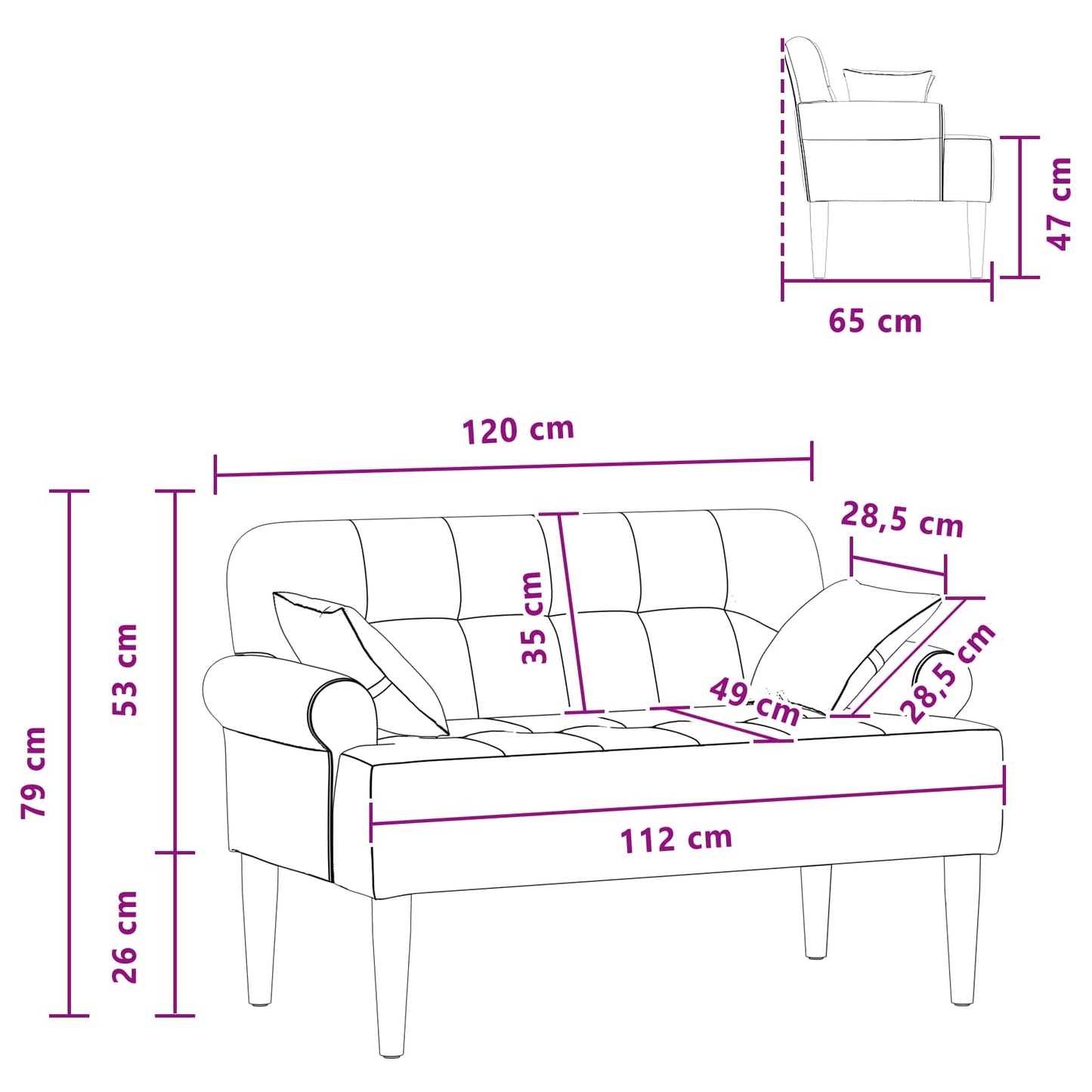 vidaXL Love seat με κουμπιά Ανοιχτό γκρι 120 x 65 x 79 εκ Ύφασμα