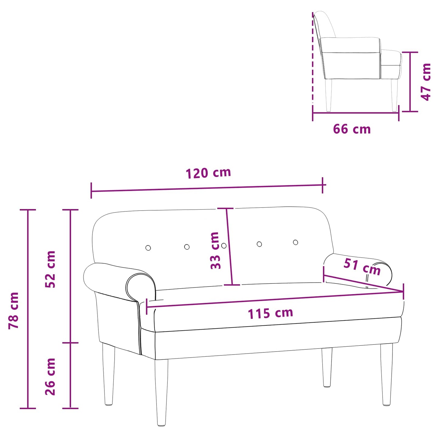 vidaXL Love seat με κουμπιά Ανοιχτό Πράσινο 120 x 66 x 78 εκ. Βελούδο