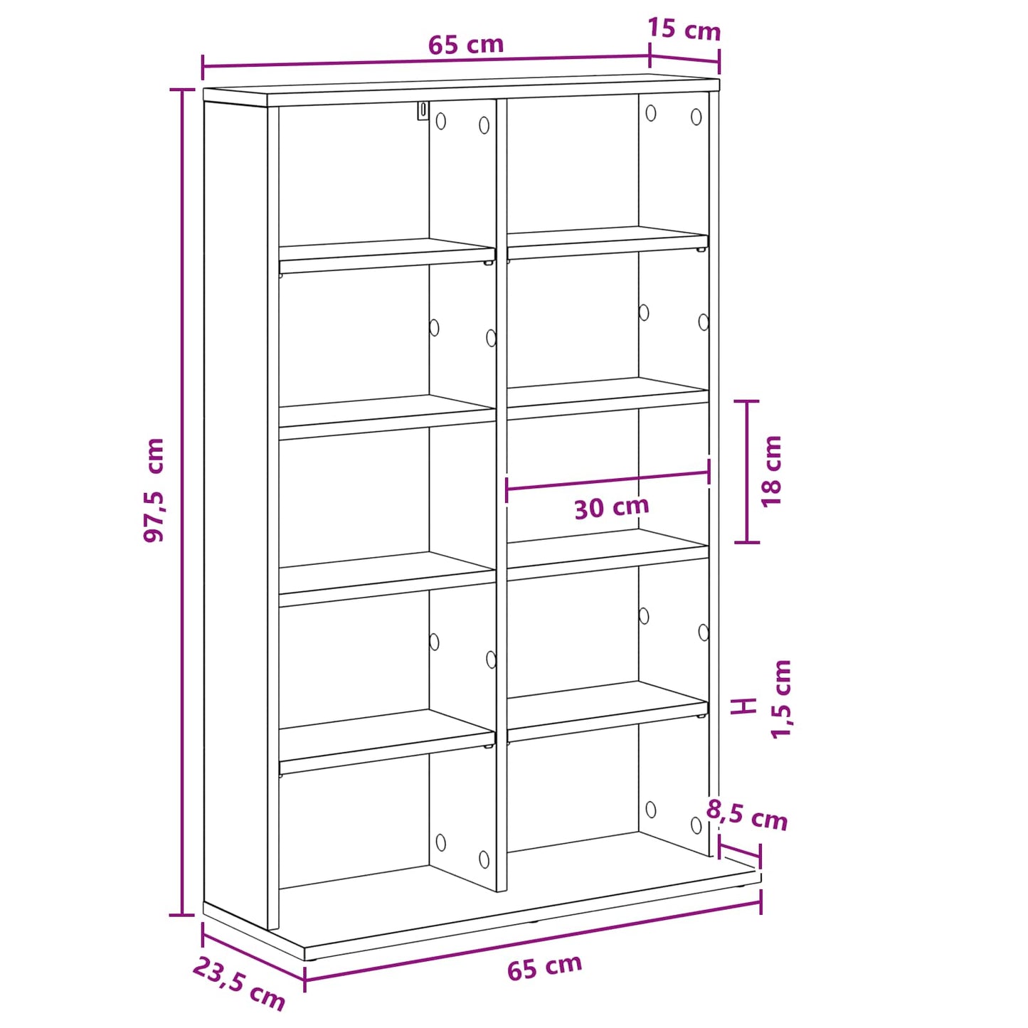 vidaXL Ντουλάπα CD Καπνισμένο Ξύλο Δρυός 65 x 23,5 x 97,5 εκ.
