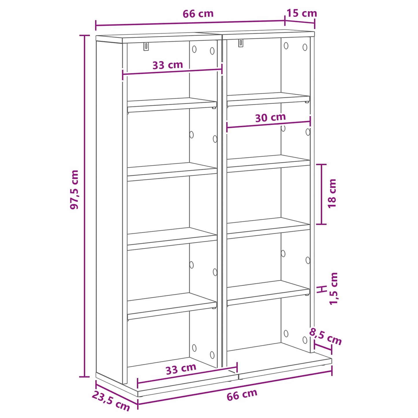vidaXL Ντουλάπα CD 2 τμχ. Μαύρη Δρυς 33 x 23,5 x 97,5 εκ.