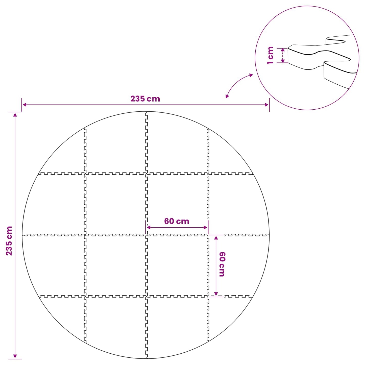vidaXL Χαλάκι για Πισίνα 16 τμχ. Ø 235 cm Γύρος Φελιζόλ EVA Μαύρο