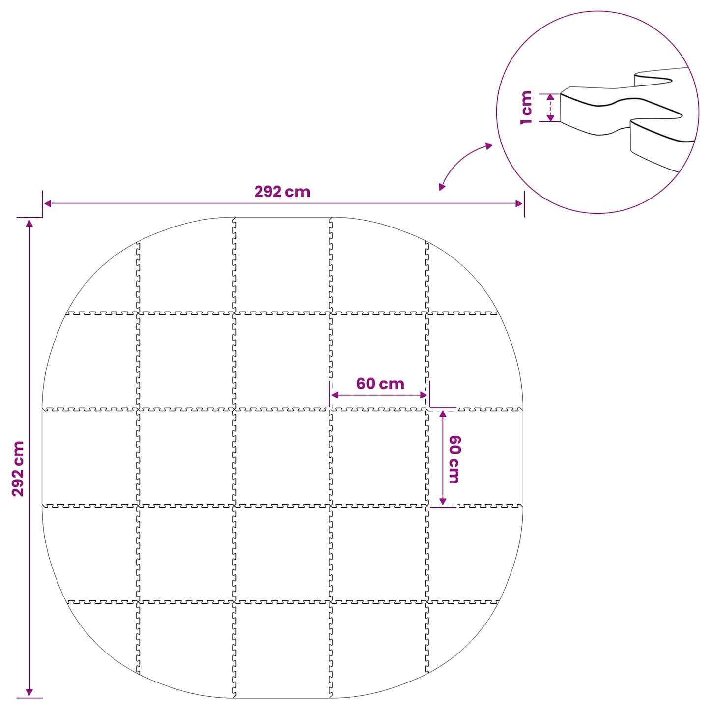 vidaXL Χαλάκι για Πισίνα 25 τμχ. Ø 292 cm Γύρος Φελιζόλ EVA Μαύρο