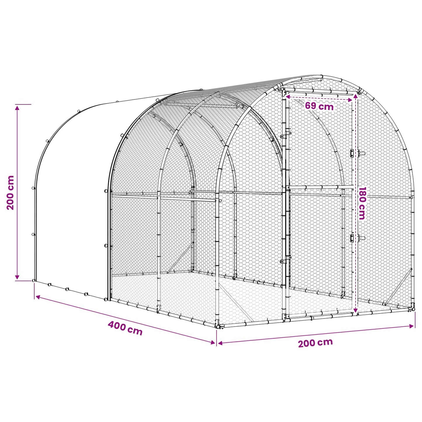 vidaXL Κοτέτσι Ασημί 400 x 200 x 200 εκ. Γαλβανισμένος Χάλυβας
