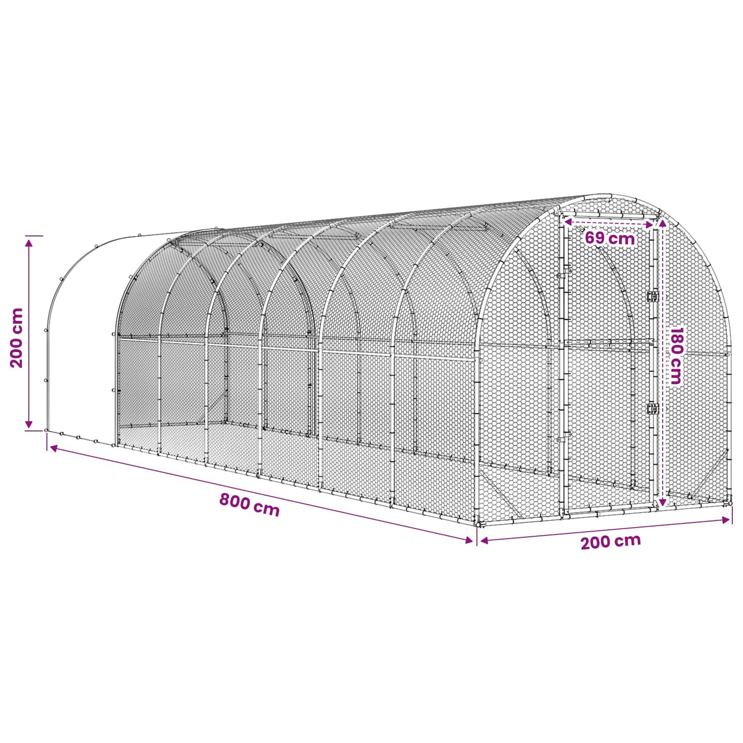 vidaXL Κοτέτσι Ασημί 800 x 200 x 200 εκ. Γαλβανισμένος Χάλυβας