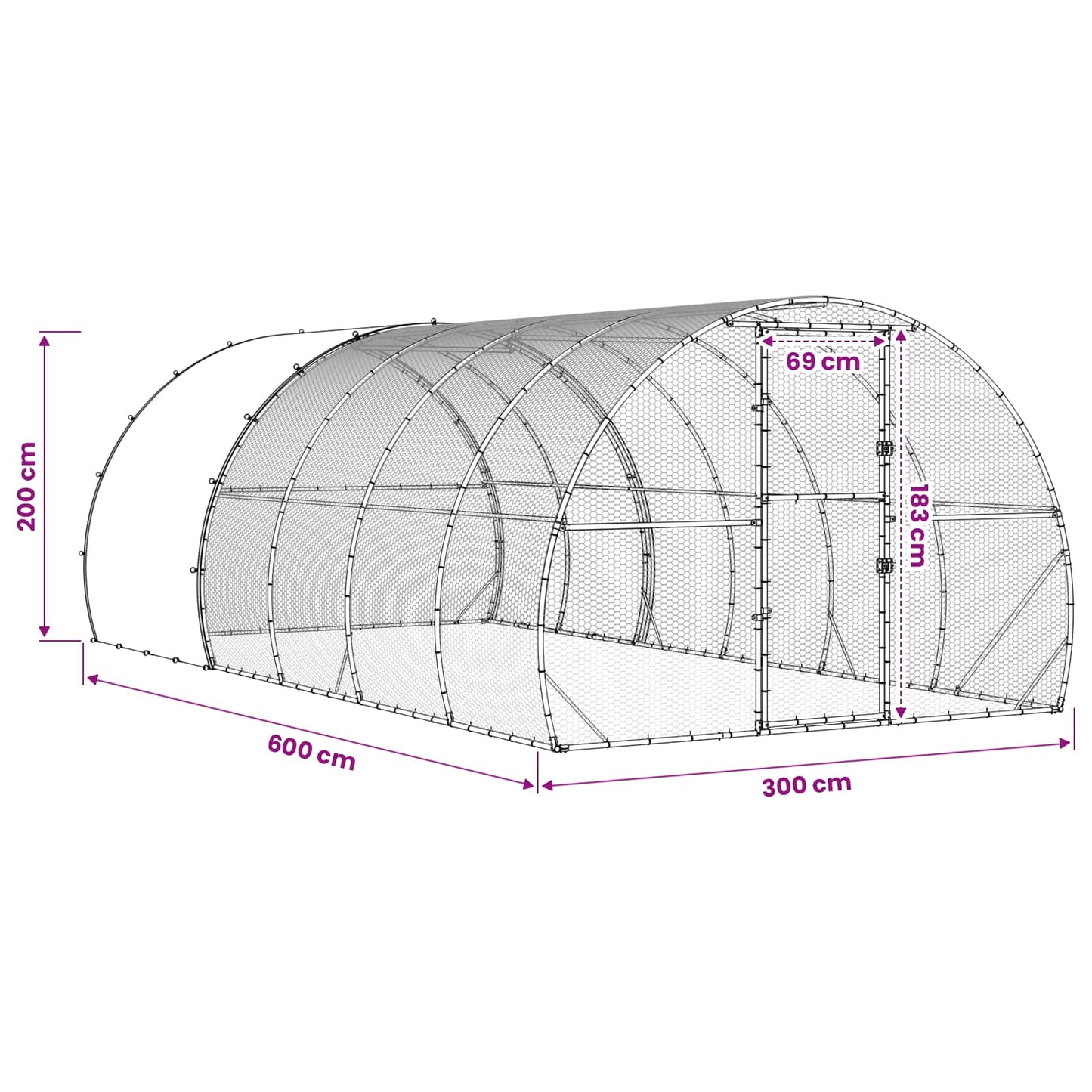 vidaXL Κοτέτσι Ασημί 600 x 300 x 200 cm Γαλβανισμένος Χάλυβας