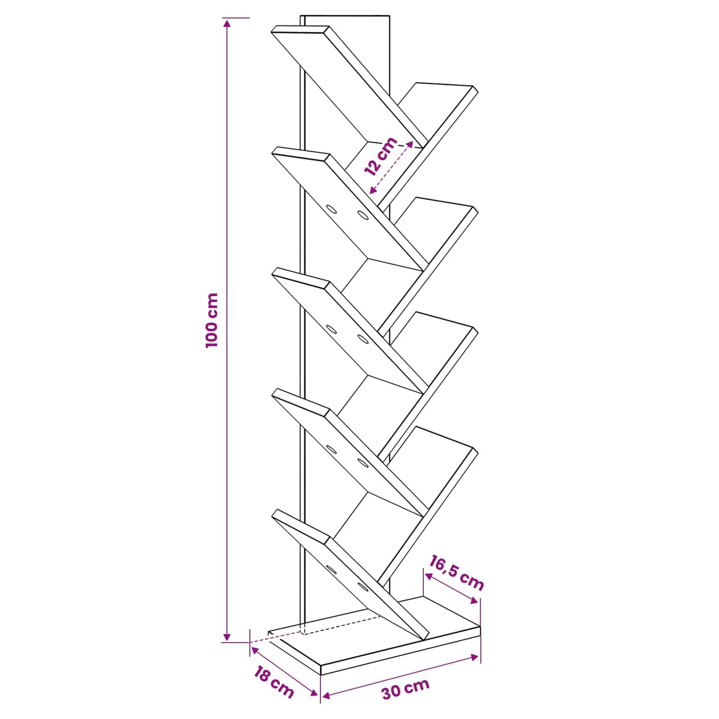 vidaXL Βιβλιοθήκη Δέντρου 6-Επίπεδων 30 x 18 x 100 εκ Γκρι Sonoma