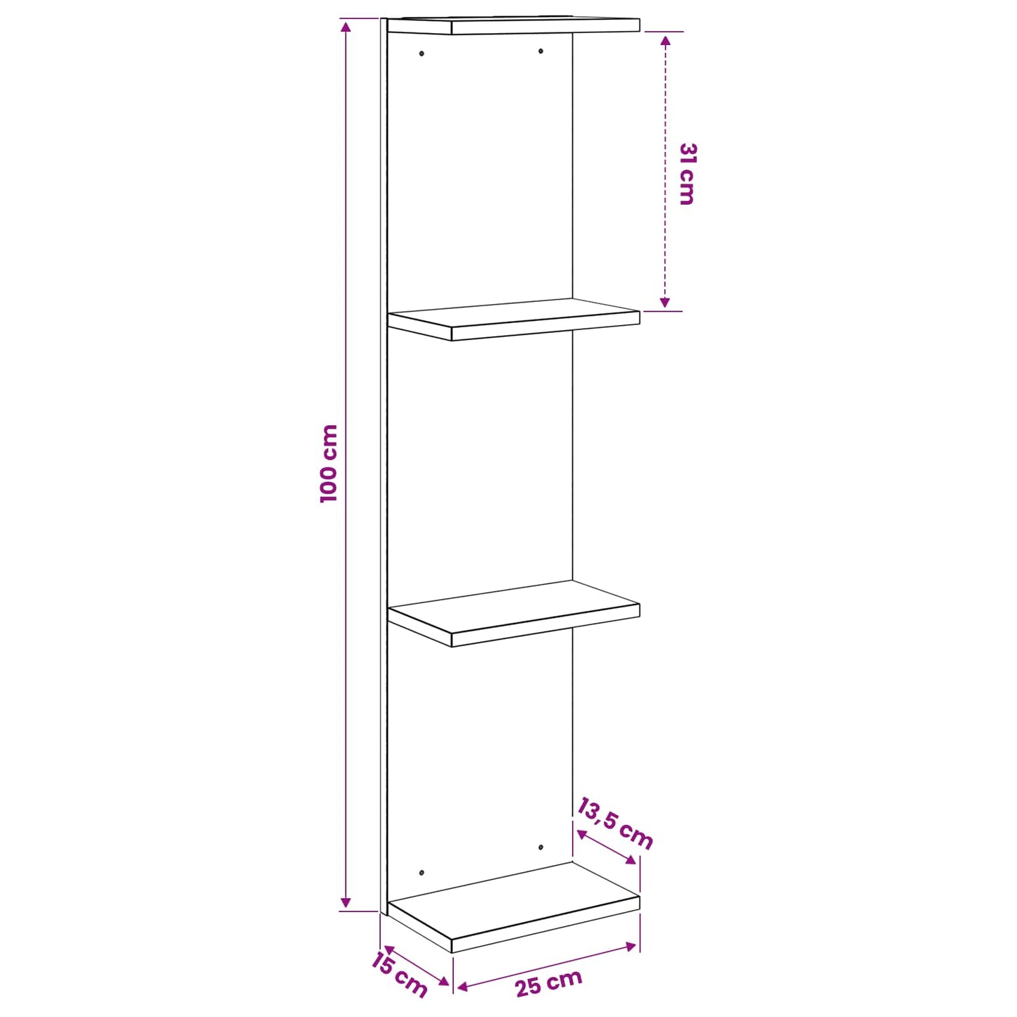 vidaXL Ράφι Τοίχου Sonoma Δρυς 25 x 15 x 100 εκ Επεξεργασμένο Ξύλο