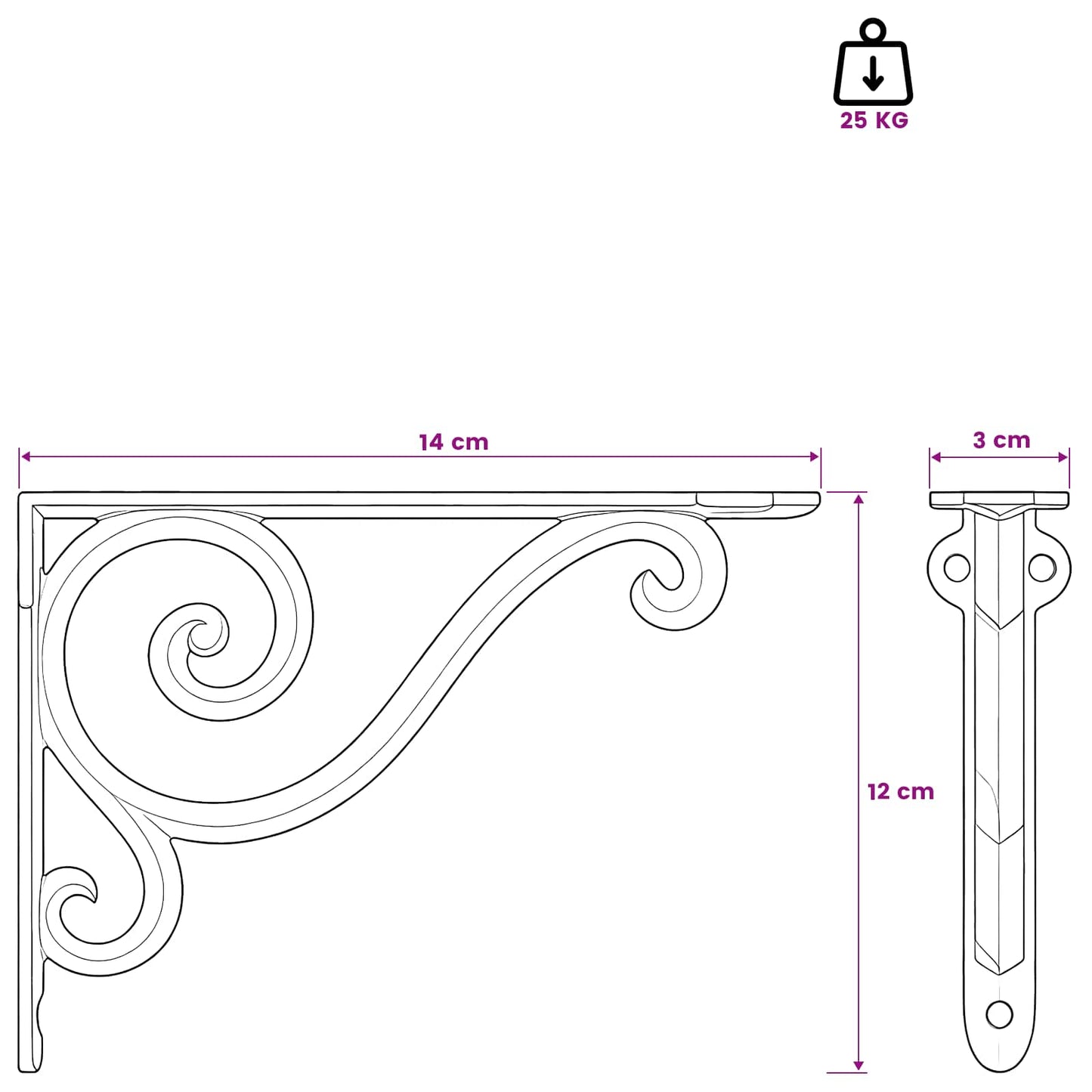 vidaXL Ράφια στήριξης τοίχου 12 τμχ. Μαύρο 12 x 14 x 3 cm Ατσάλι