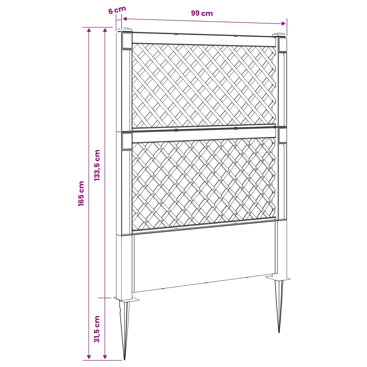 vidaXL Πλέγμα με Ακίδα Λευκό 99 x 6 x 165 εκ. PP