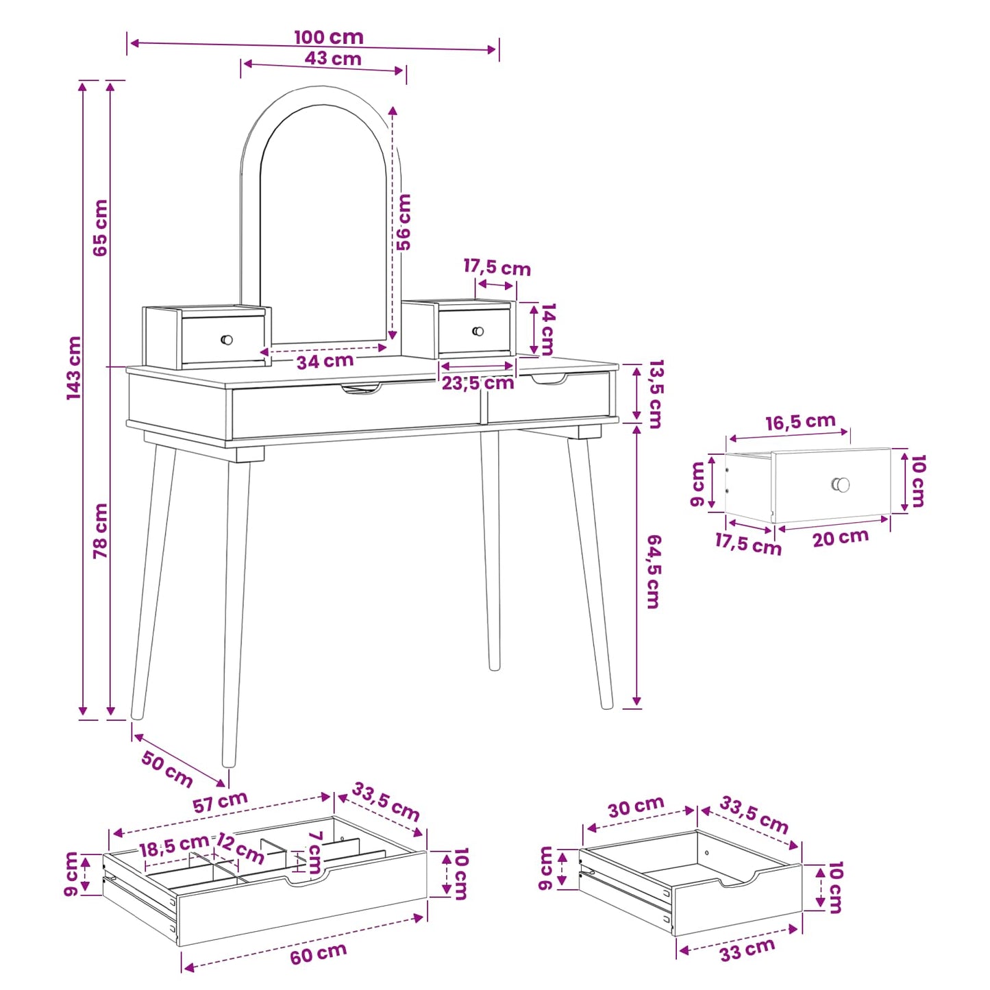 vidaXL Σετ Τραπεζιού Μακιγιάζ FAUSKE 4 pcs Λευκό 100 x 50 x 143 εκ