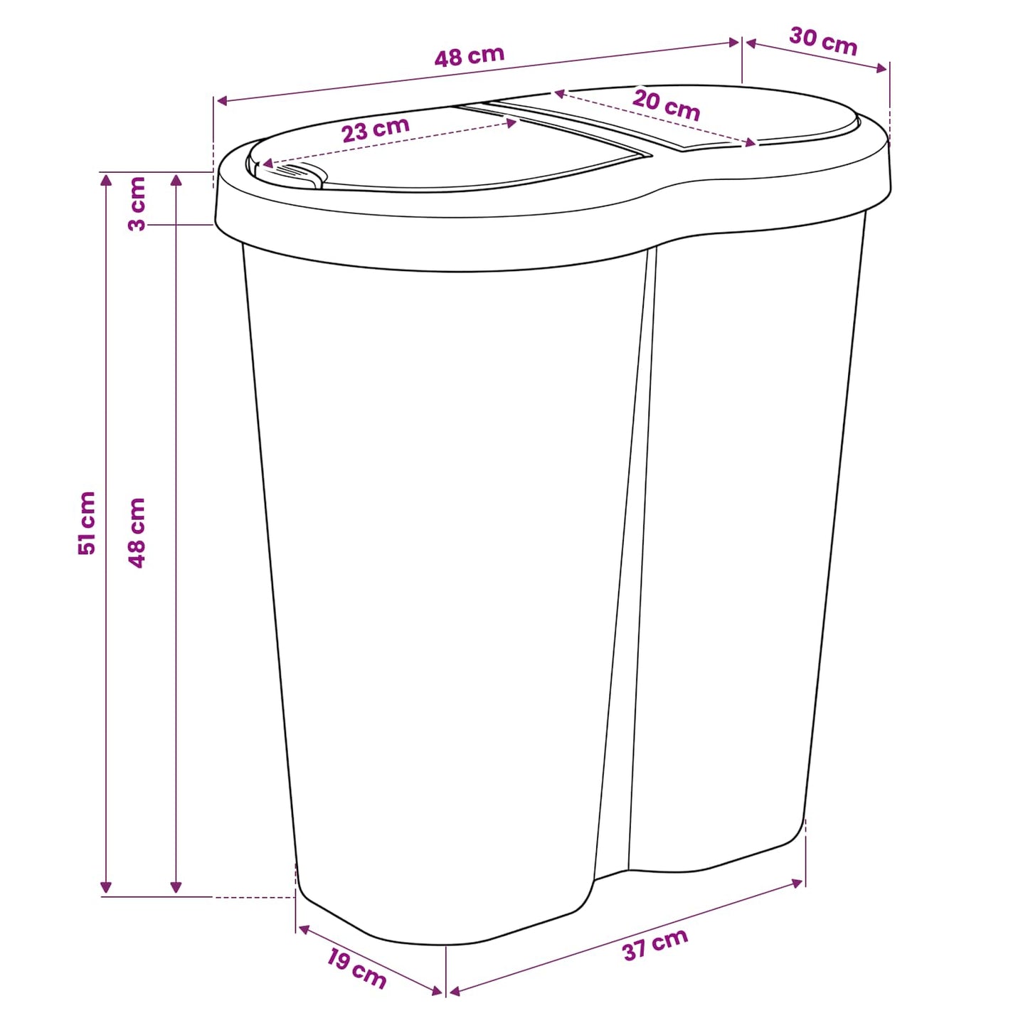 vidaXL Κάδος Αχρήστων Λευκό 48 x 30 x 51 εκ. PP