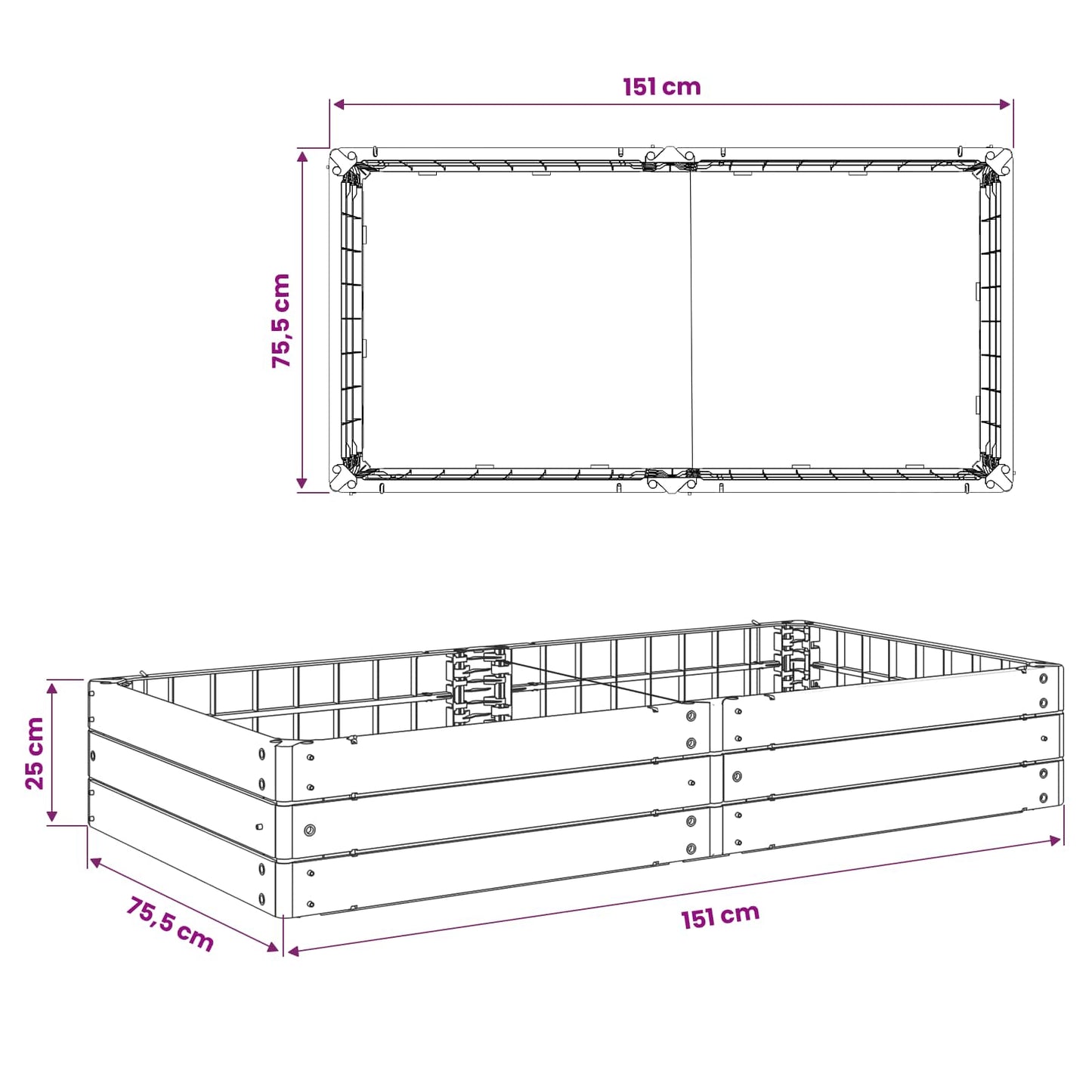 vidaXL Ανεβασμένο Κρεβάτι Μαύρο 151 x 75,5 x 25 εκ. PP