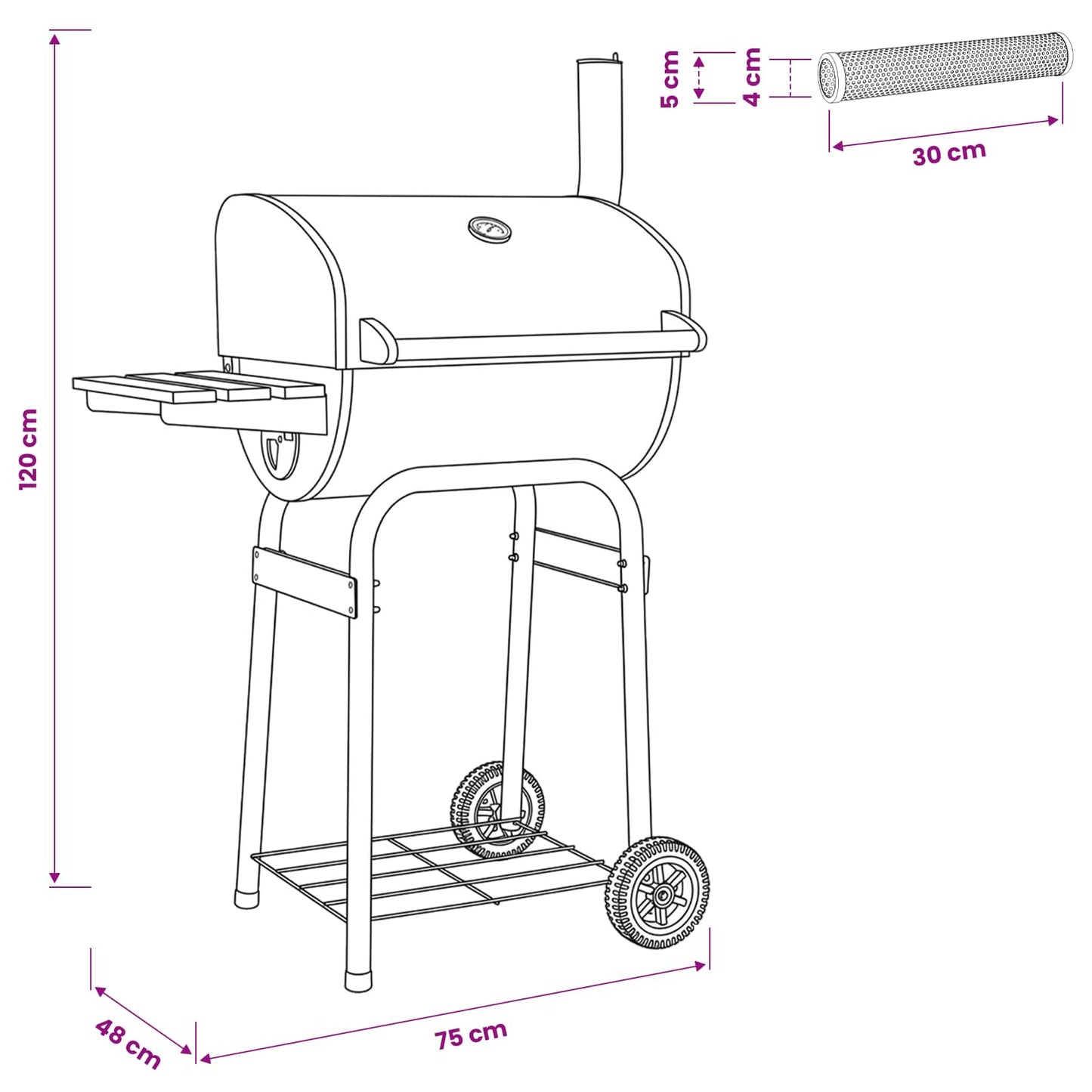 vidaXL Γκριλ κάρβουνου 75 x 48 x 120 εκ. Ασημί