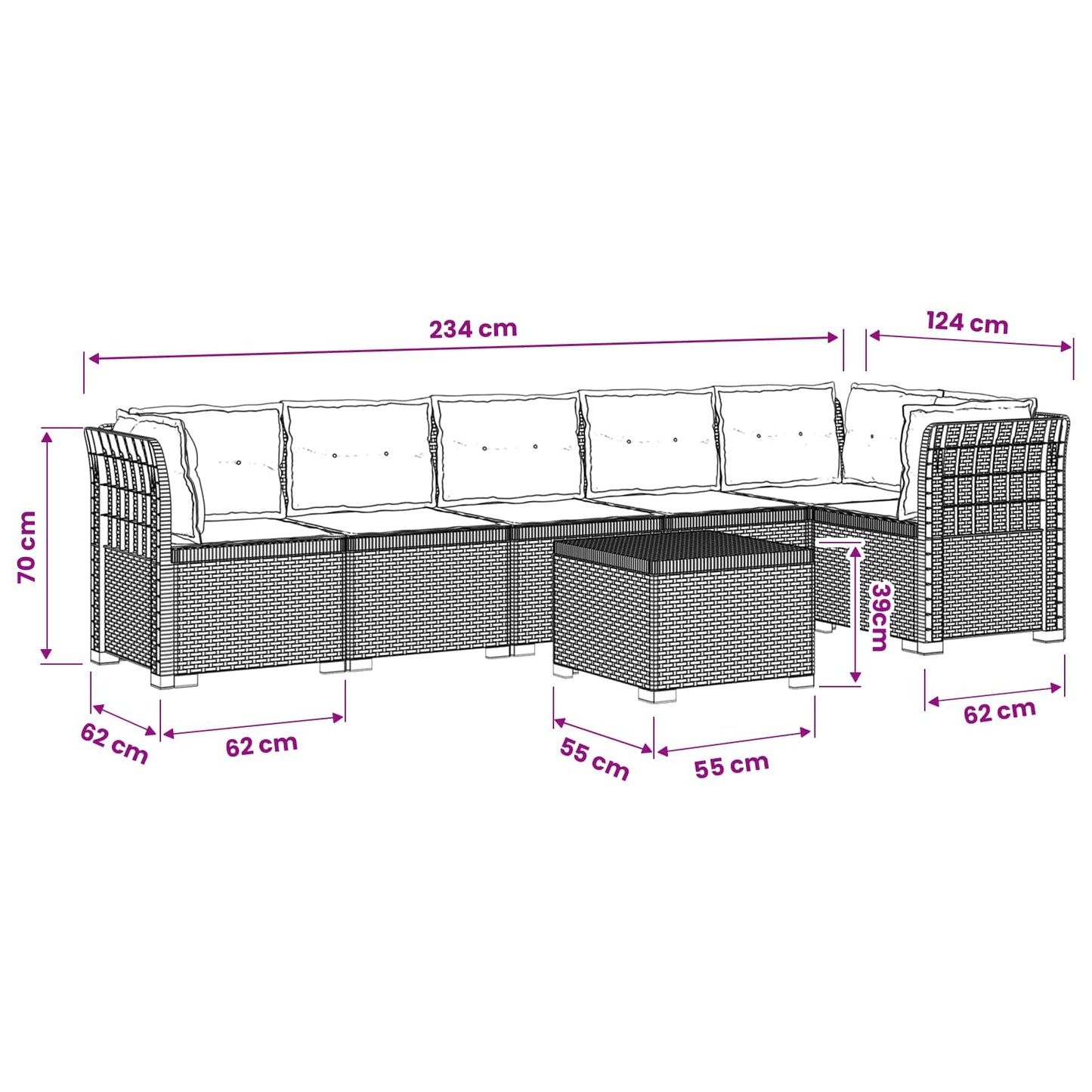 vidaXL Καναπές Κήπου 6 Θέσεων με Μαξιλάρια Όψη Ρατάν PP Ανθρακί