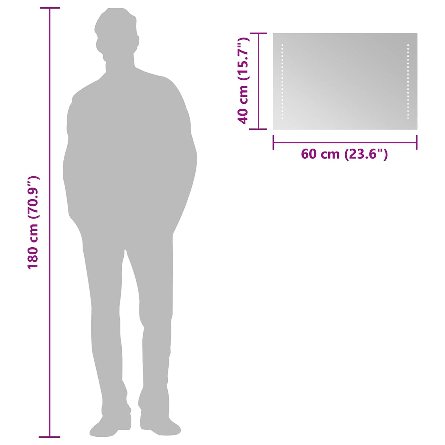 vidaXL Καθρέφτης μπάνιου LED Διαφανές 60 x 40 cm σκληρυμένο γυαλί