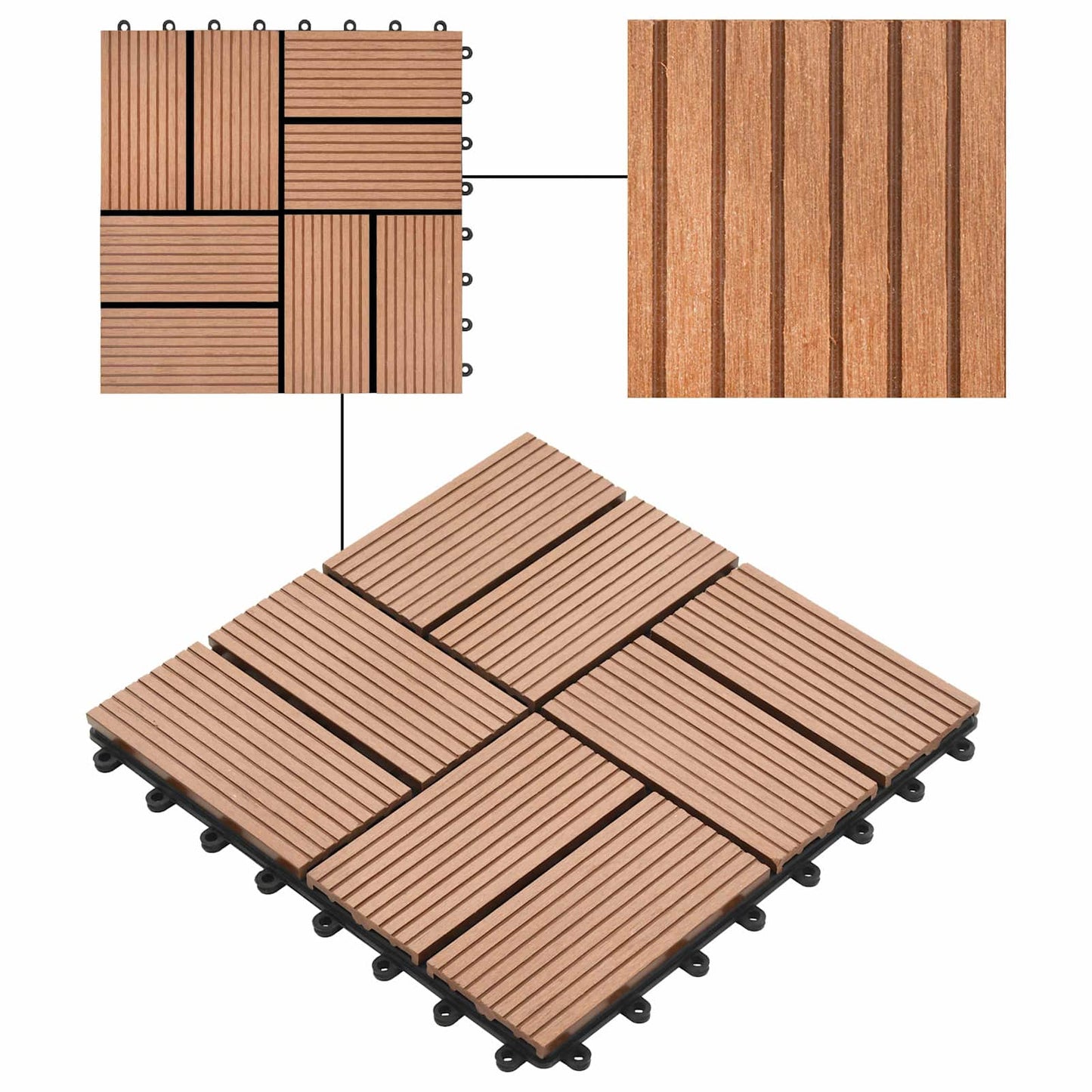 vidaXL Πλάκα Κατασκευής 22 pcs Καφέ 30 x 30 cm WPC