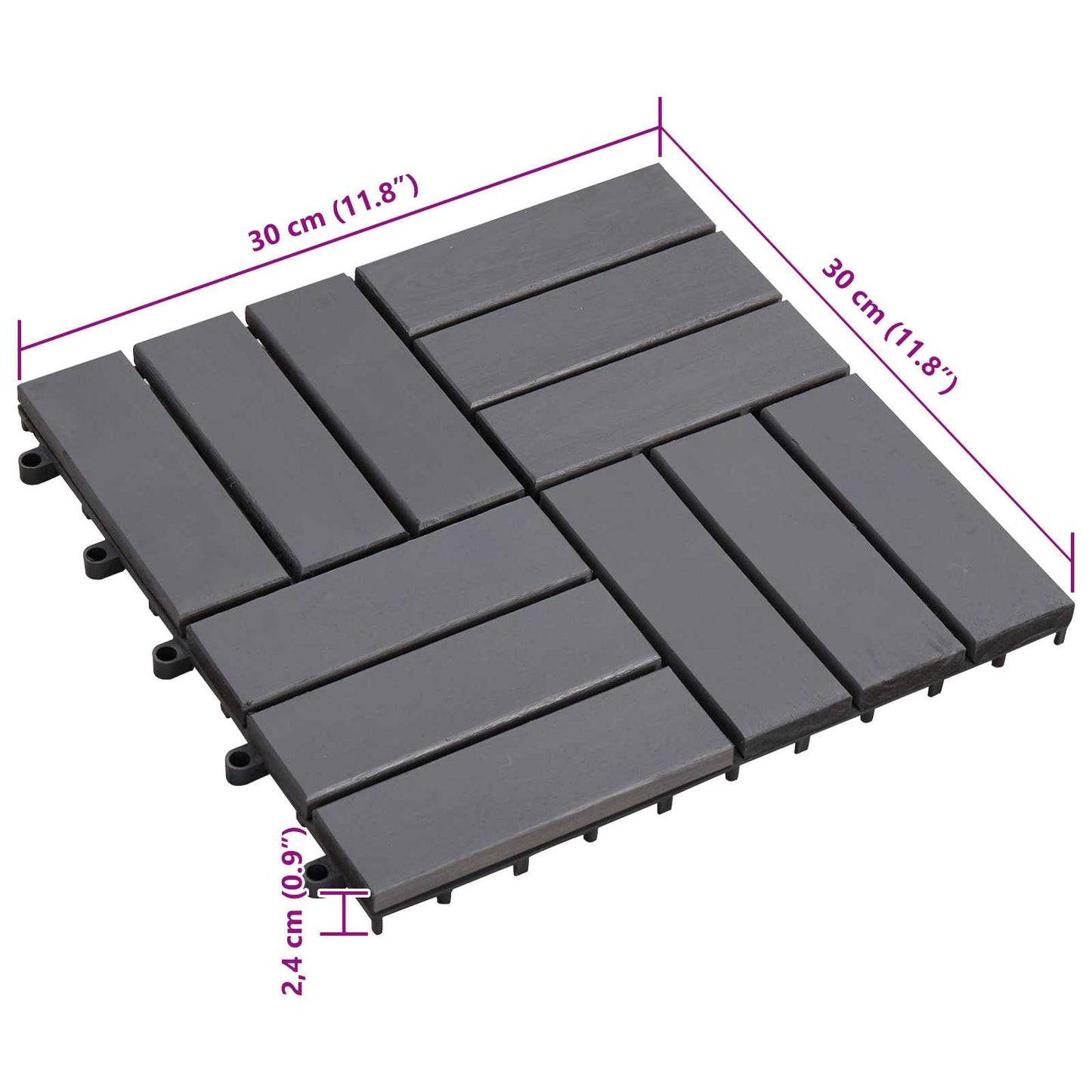 vidaXL Πλάκα Κατασκευής 20 pcs Γκρι 30 x 30 cm Ξύλο Ακακίας
