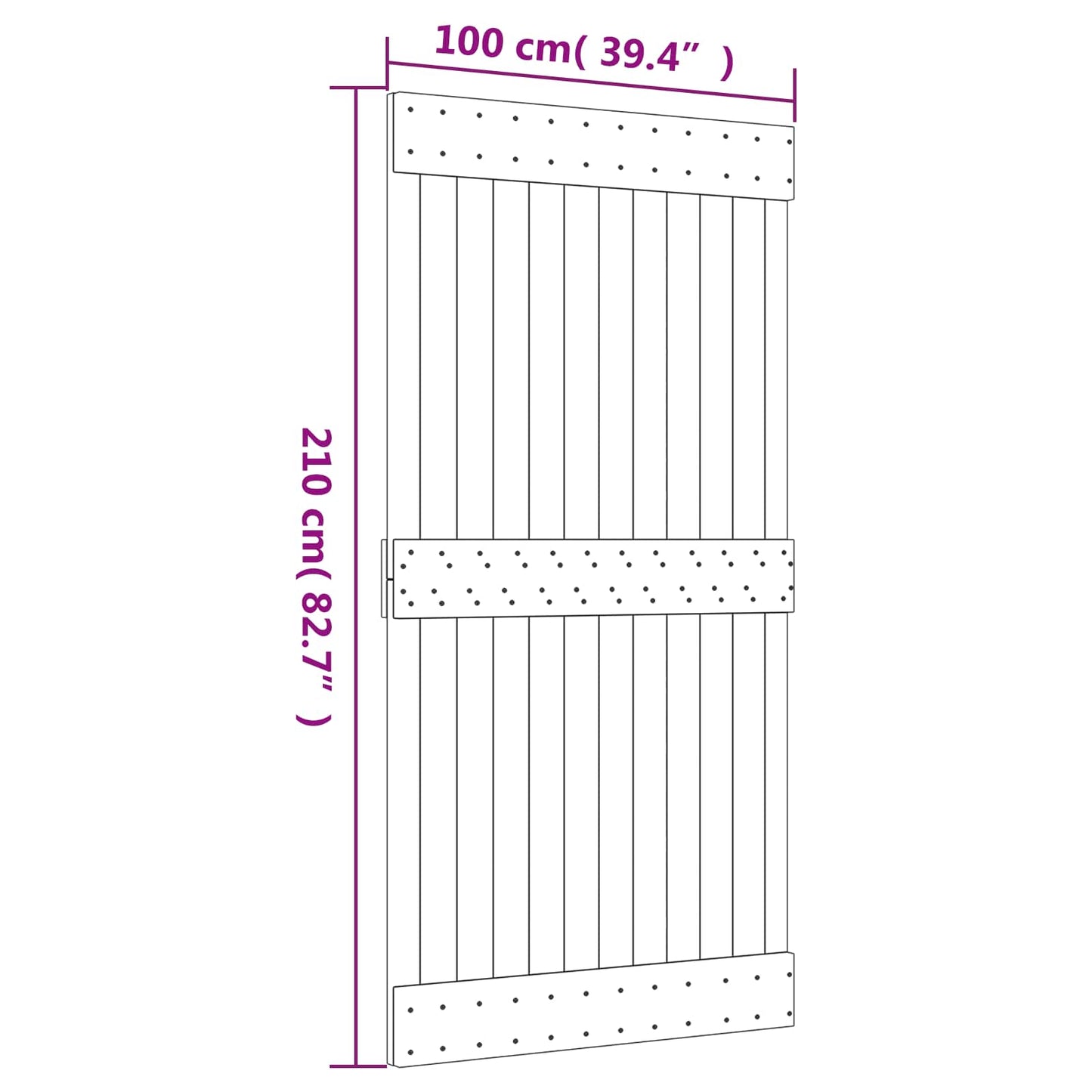 vidaXL Συρόμενη Πόρτα 100 x 210 cm Συμπαγές Ξύλο Πεύκου (Ακατέργαστο)