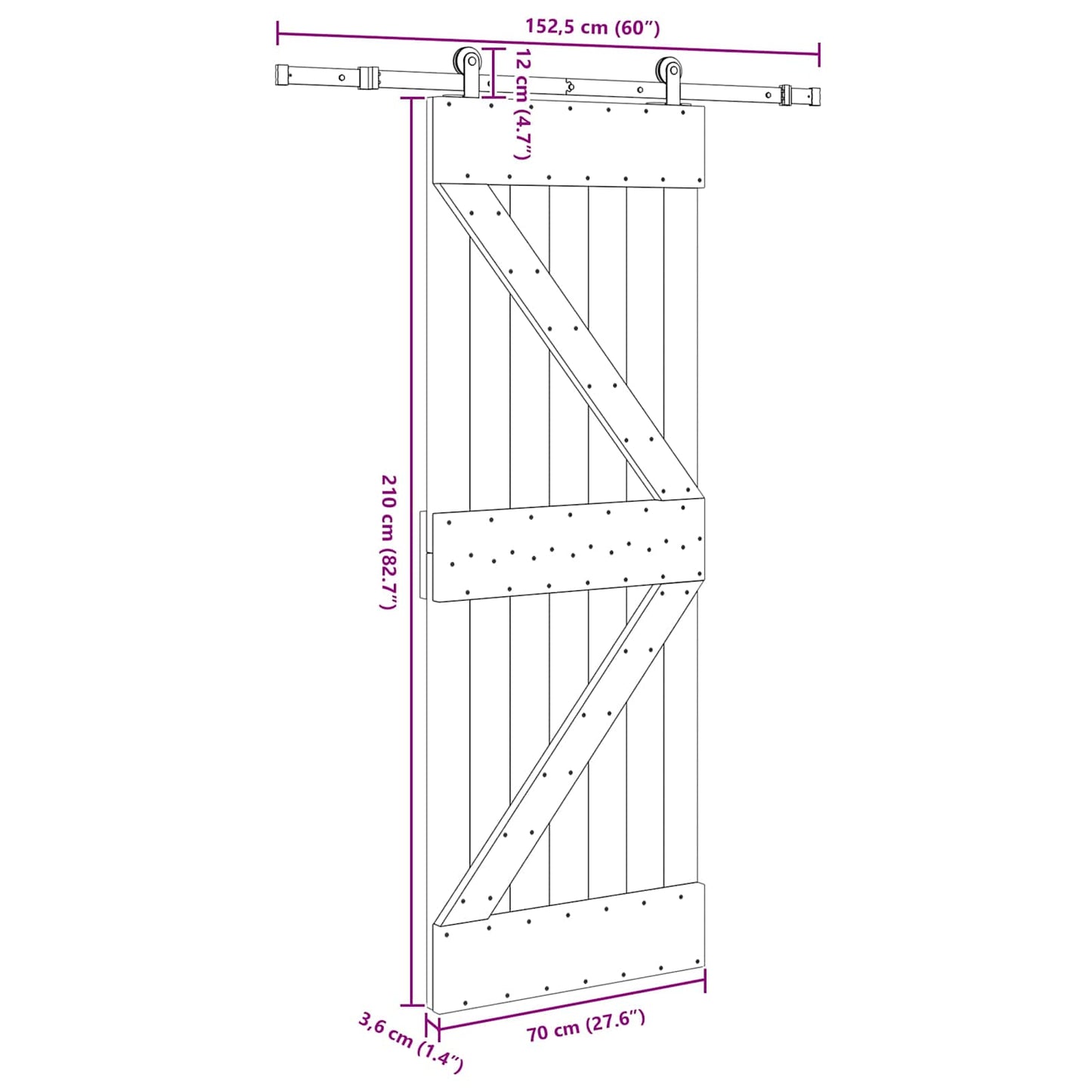 vidaXL Συρόμενη Πόρτα NARVIK 70 x 210 εκ (152,5 εκ) Φυσικό και Μαύρο