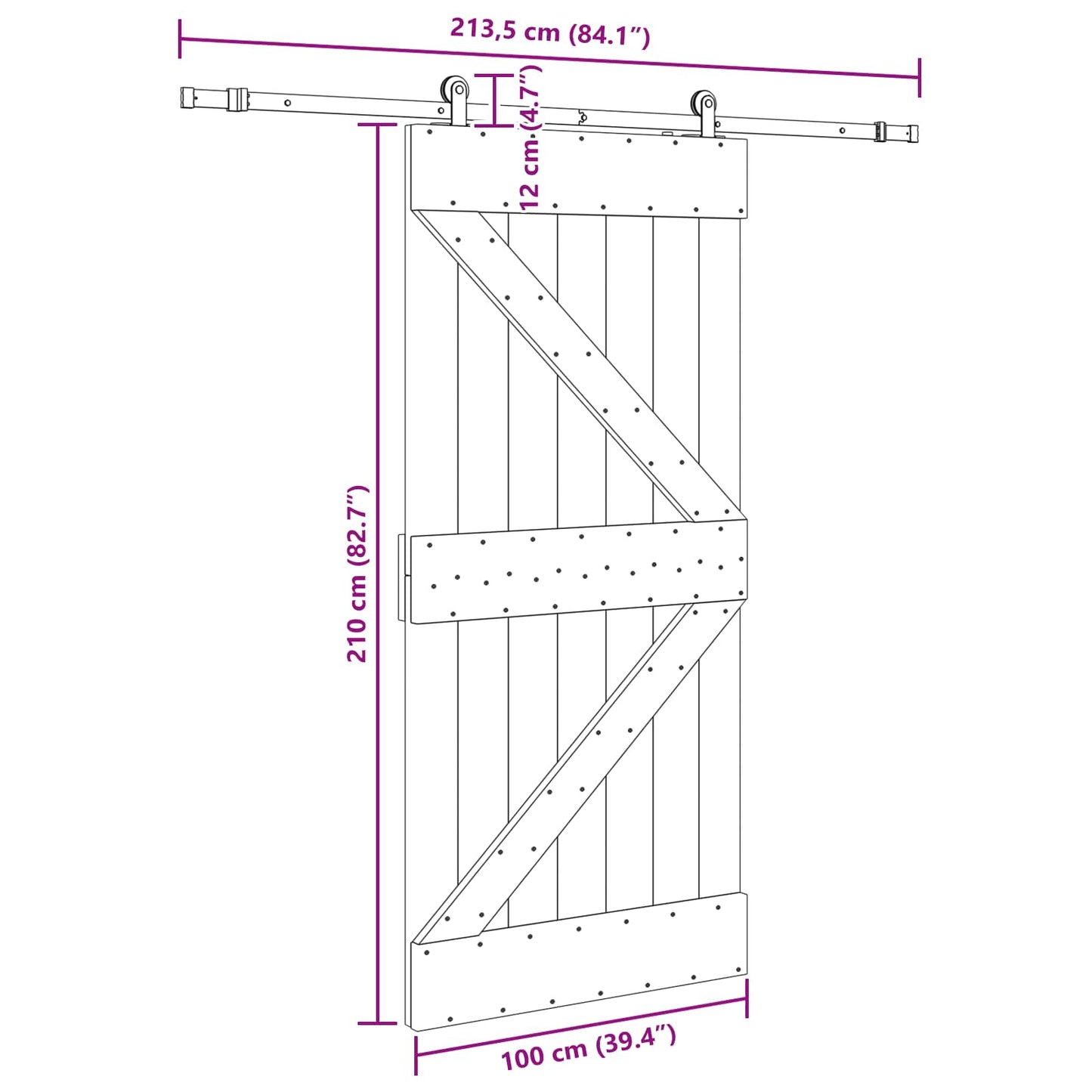 vidaXL Συρόμενη Πόρτα NARVIK Φυσικό και Μαύρο 100 x 210 εκ (213,5 εκ)