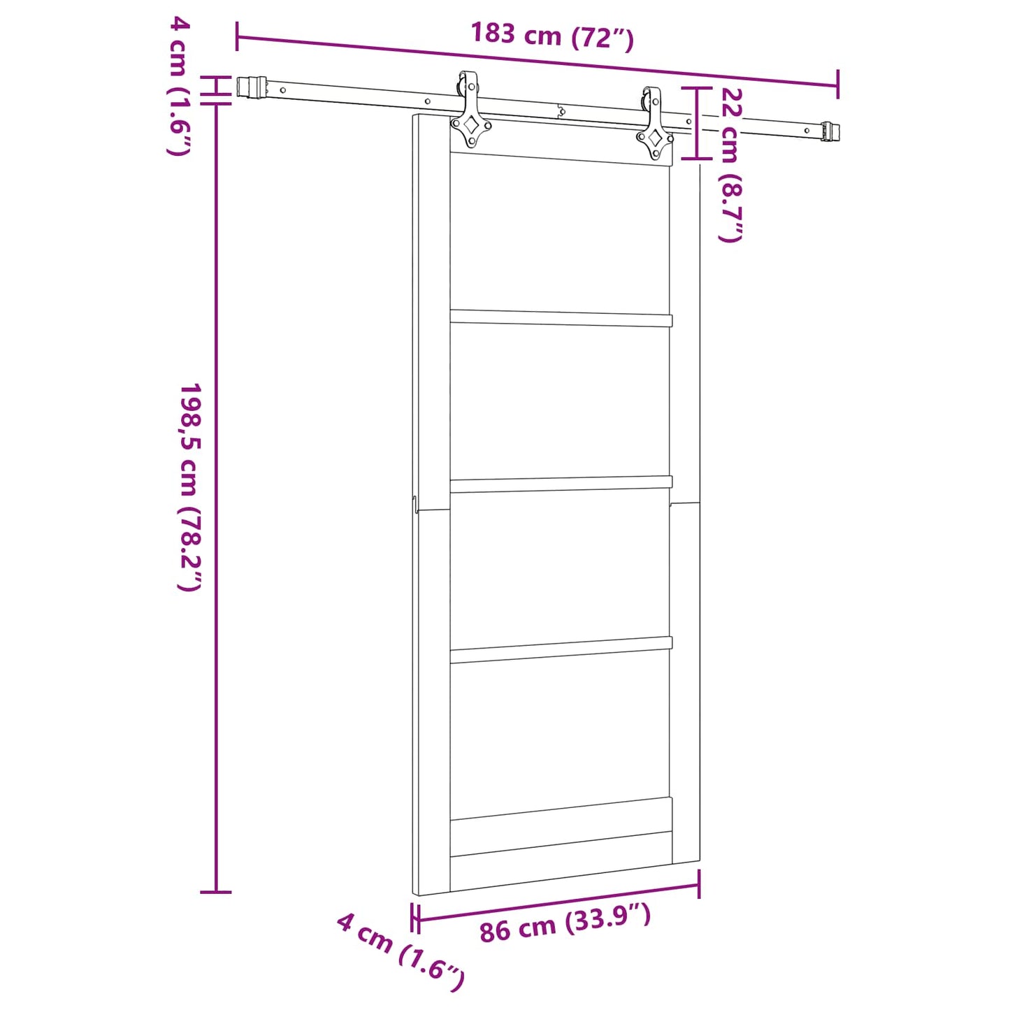 vidaXL Συρόμενη Πόρτα Φυσικό και Μαύρο 86 x 198,5 cm Μασίφ Ξύλο Πεύκου