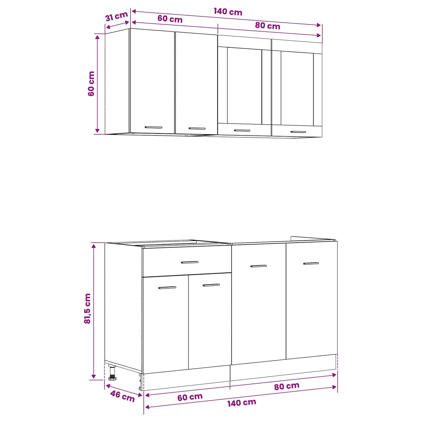 vidaXL Μονάδα κουζίνας Lyon 4 pcs Μαύρη Δρυς Επεξεργασμένο Ξύλο