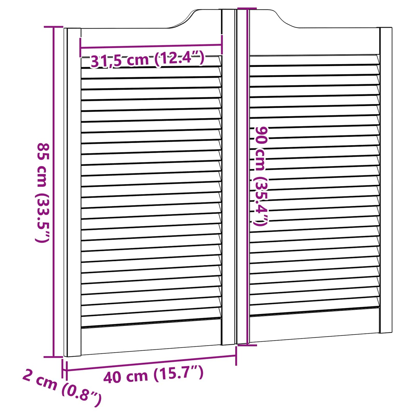 vidaXL Πόρτες Swing 2 τμχ. 90 x 40 cm Μασίφ Ξύλο Πεύκου Λευκό