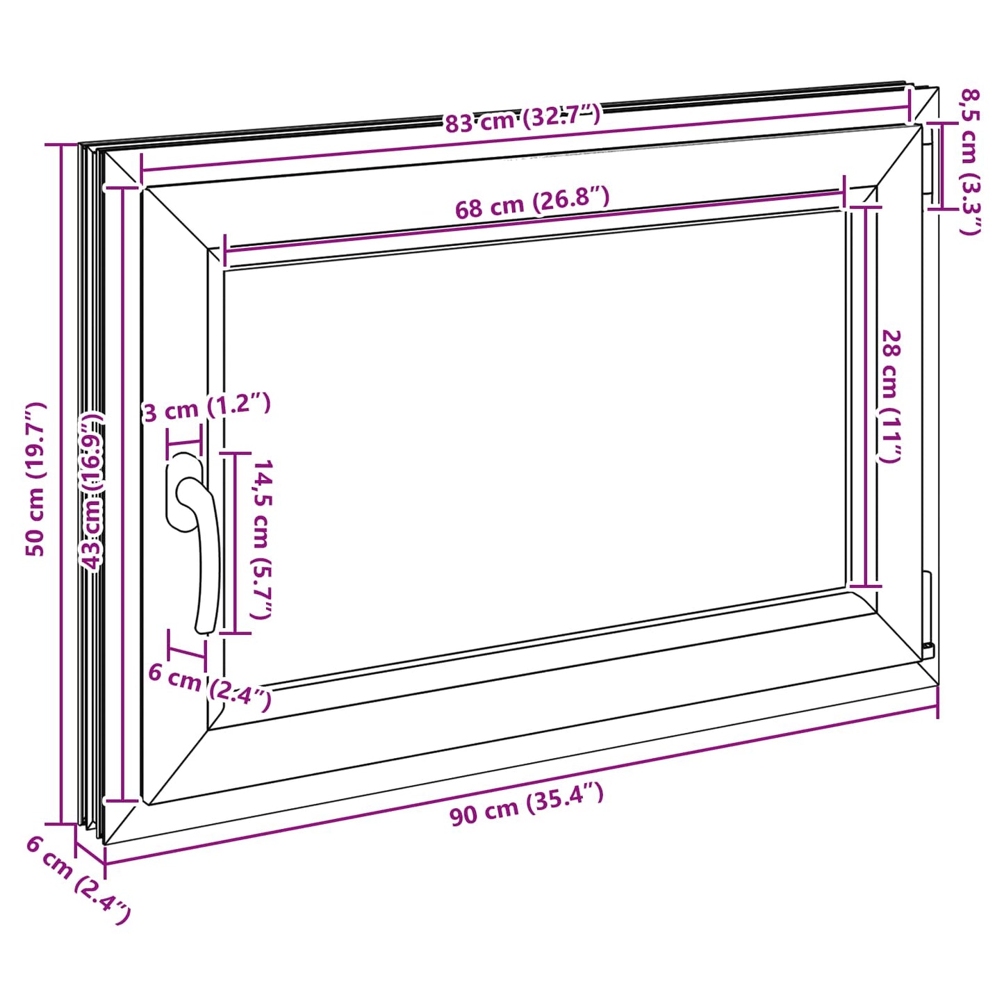 Παράθυρο Κάτω Στρώματος RISOR Ανθρακί 80 x 70 cm PVC και Γυαλί