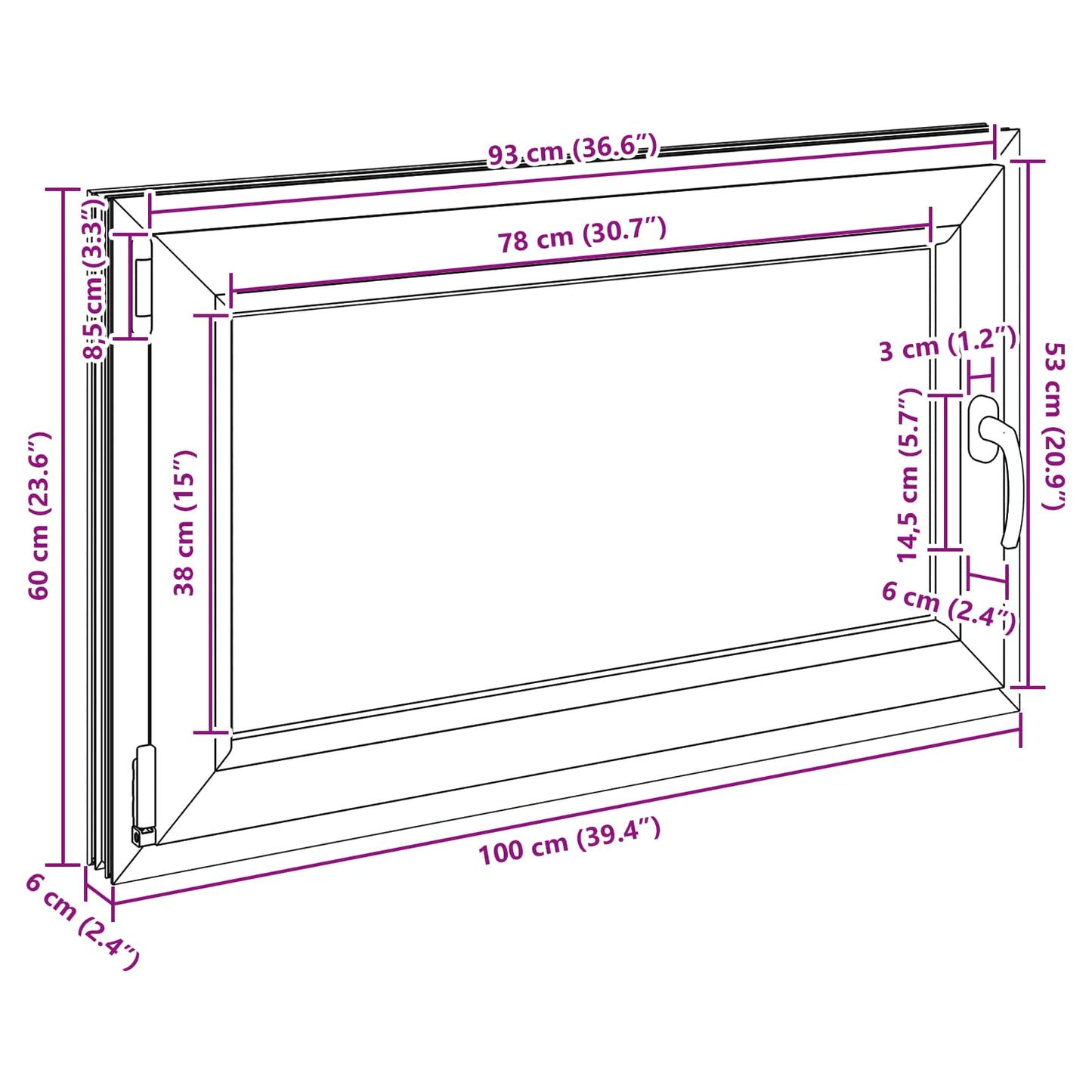 Παράθυρο Κάτω Στρώματος RISOR Ανθρακί 100 x 60 cm PVC και Γυαλί