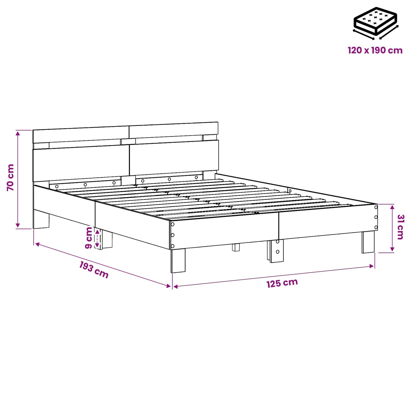 vidaXL Σκελετός Κρεβατιού Παλαιωμένο ξύλο 120 x 190 cm