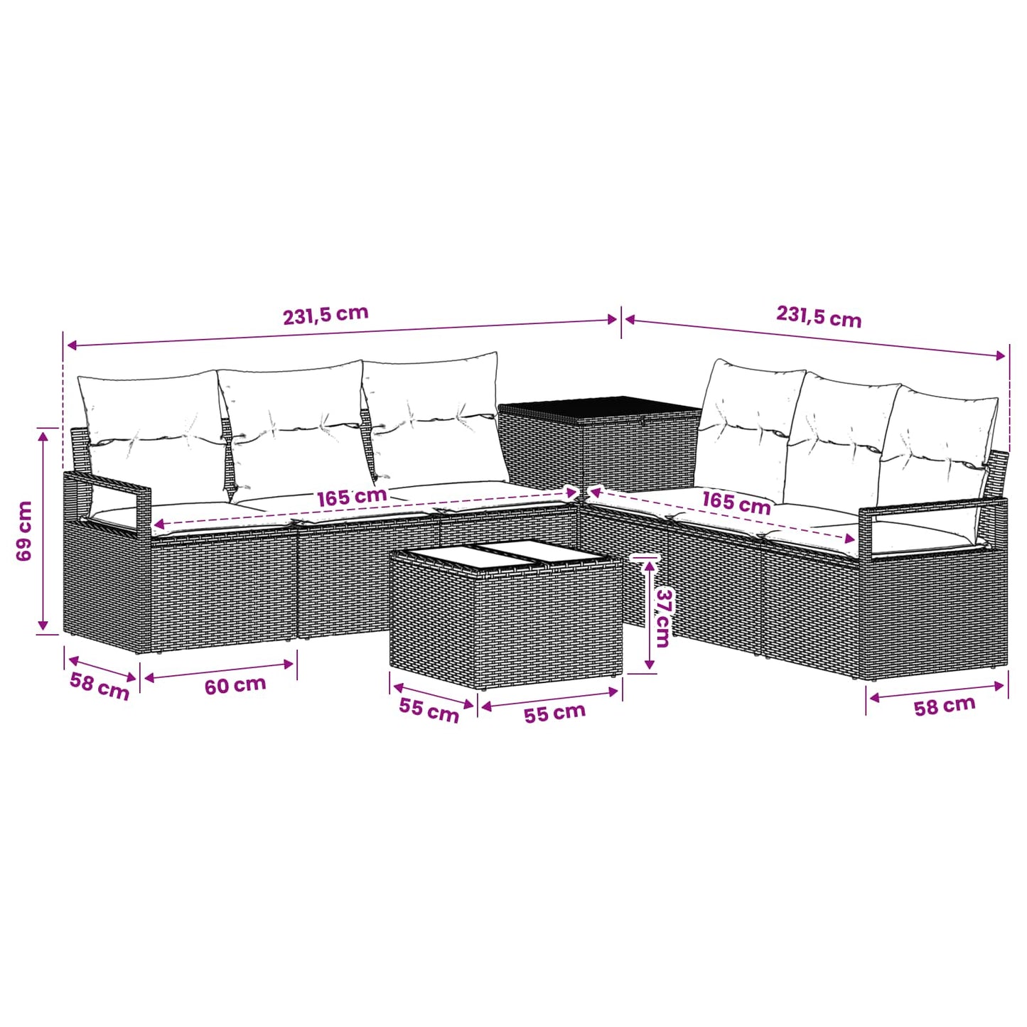 vidaXL Σετ Καναπέ 8 τμχ. Γκρι και Navy Blue Πολυ-ρακί και Χάλυβας