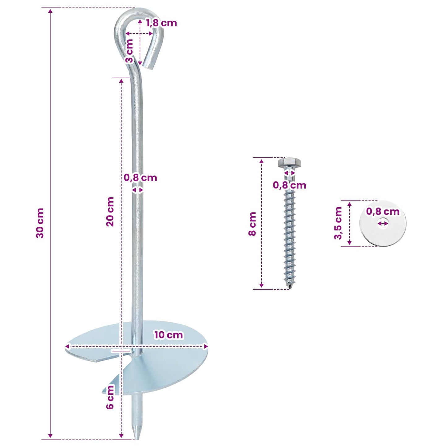 vidaXL Γείωση 6 pcs Ασημί Ø10 x 30 εκ Γαλβανισμένο Μέταλλο