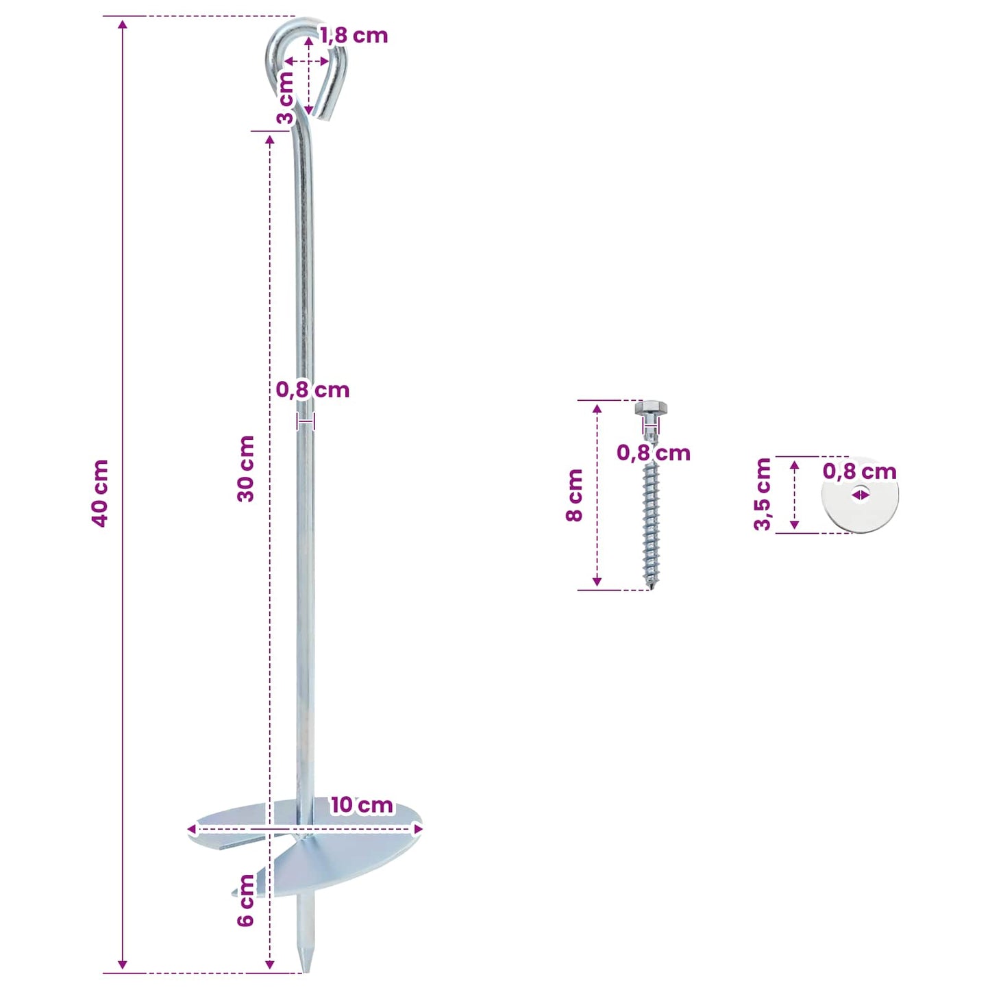 vidaXL Γείωση 6 pcs Ασημί Ø10 x 40 εκ Γαλβανισμένο Μέταλλο