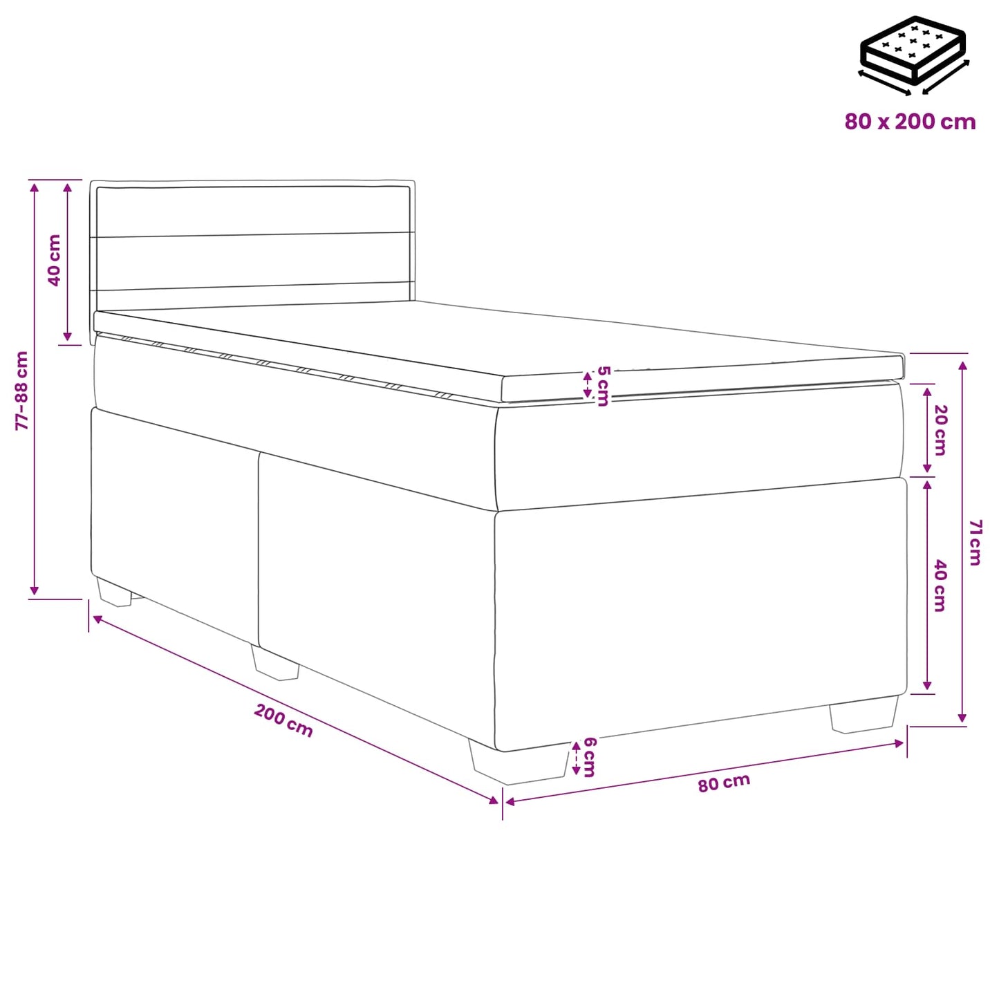 vidaXL Κρεβάτι box spring με στρώμα Κρεμ 80 x 200 cm Ύφασμα