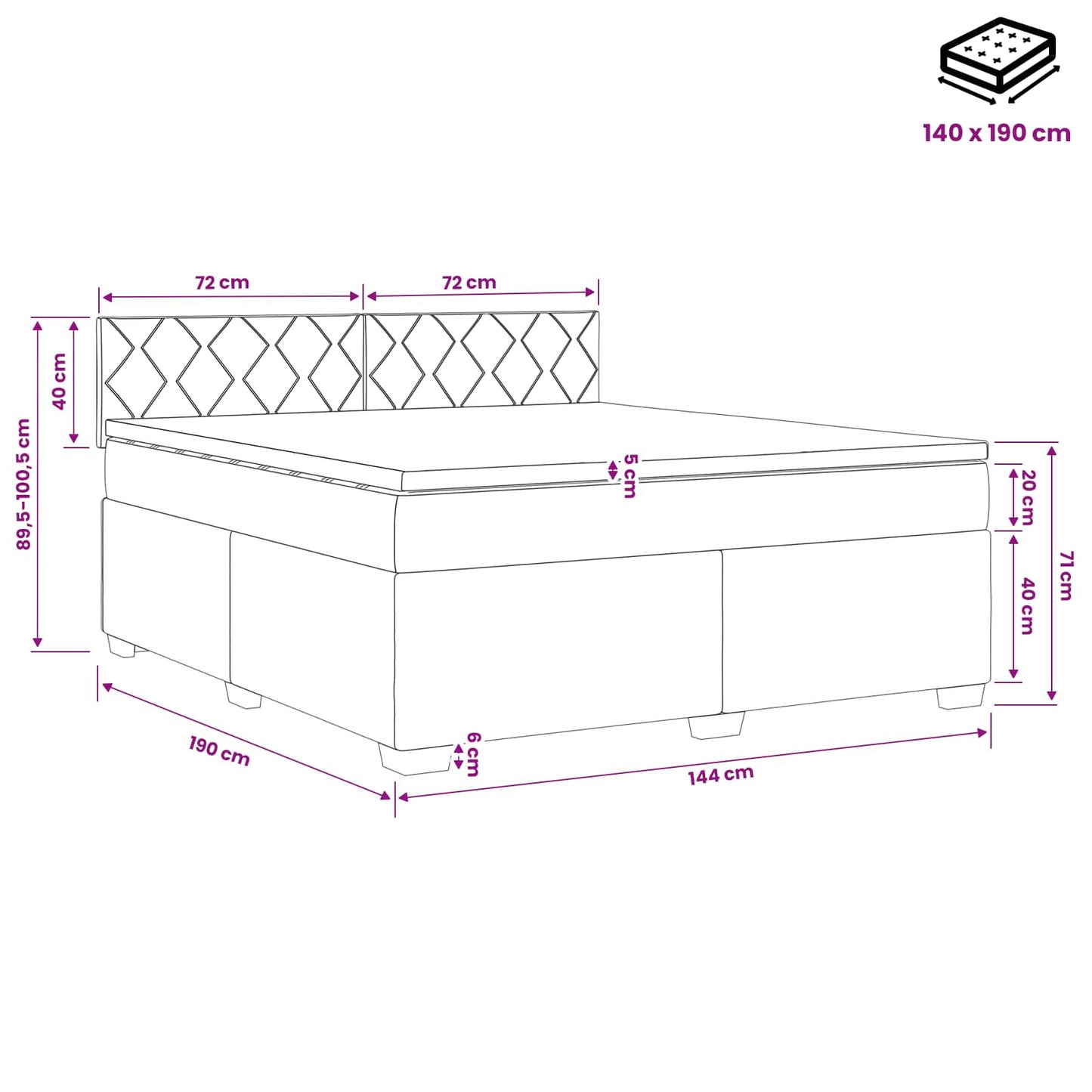 vidaXL Κρεβάτι box spring με στρώμα Σκούρο Γκρι 140 x 190 cm Ύφασμα