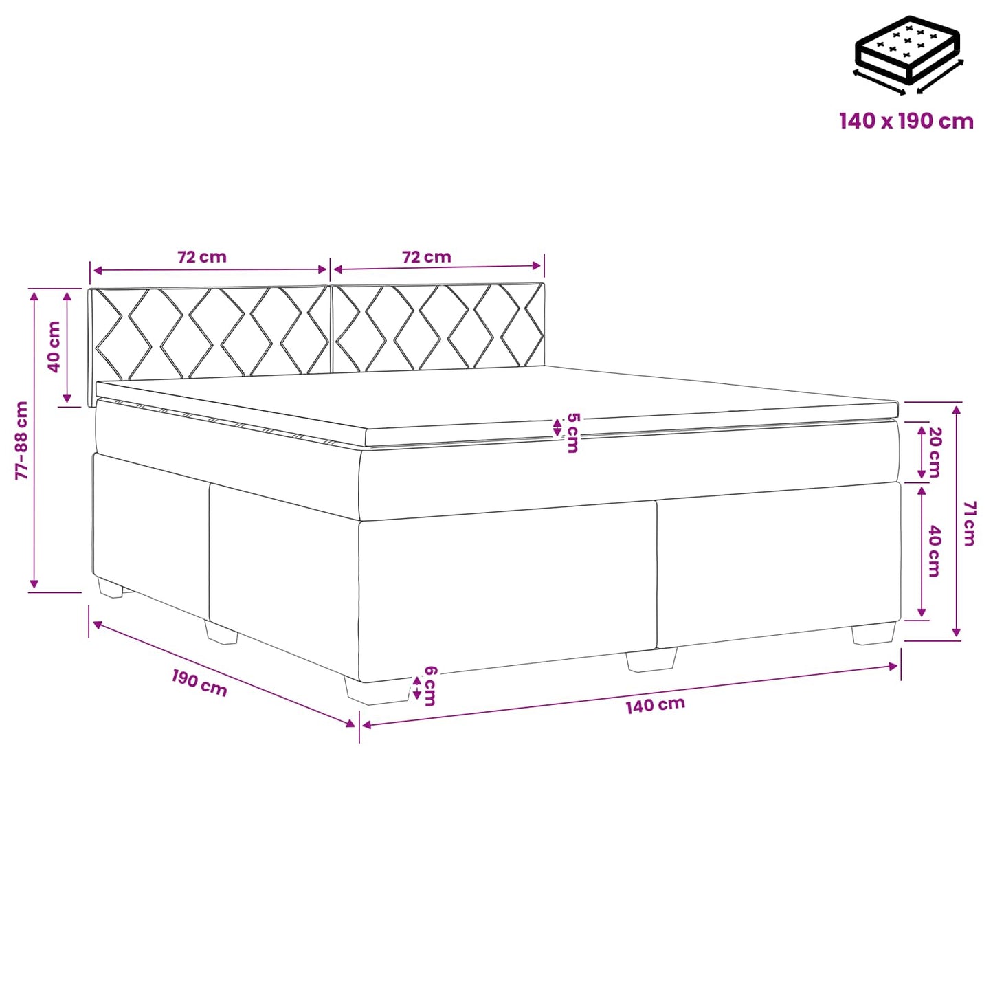 vidaXL Κρεβάτι box spring με στρώμα Μπλε 140 x 190 cm Ύφασμα