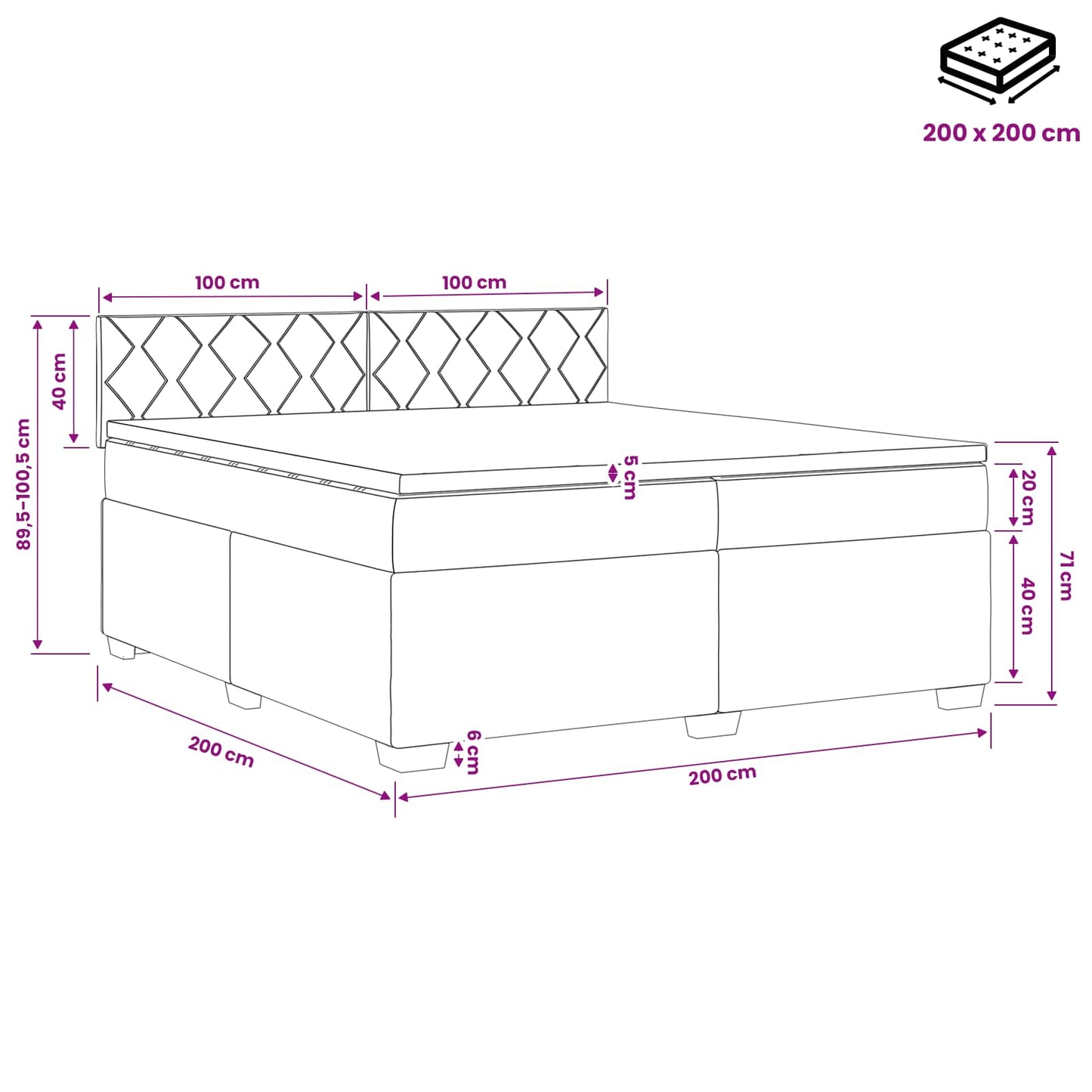 vidaXL Κρεβάτι box spring με στρώμα Μπλε 200 x 200 cm Ύφασμα