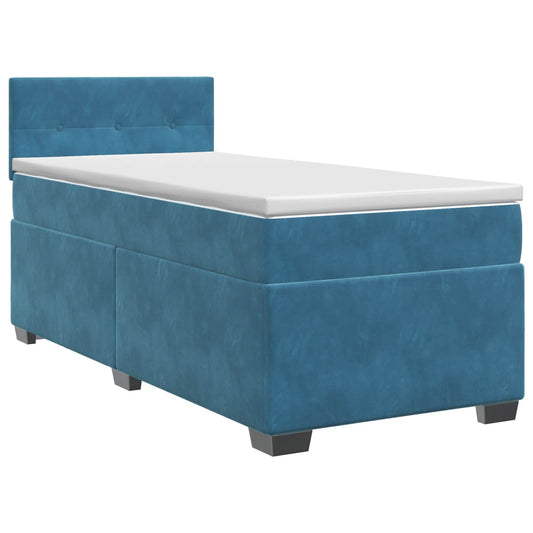 vidaXL Κρεβάτι box spring με στρώμα Σκούρο Μπλε 90 x 190 cm Βελούδο