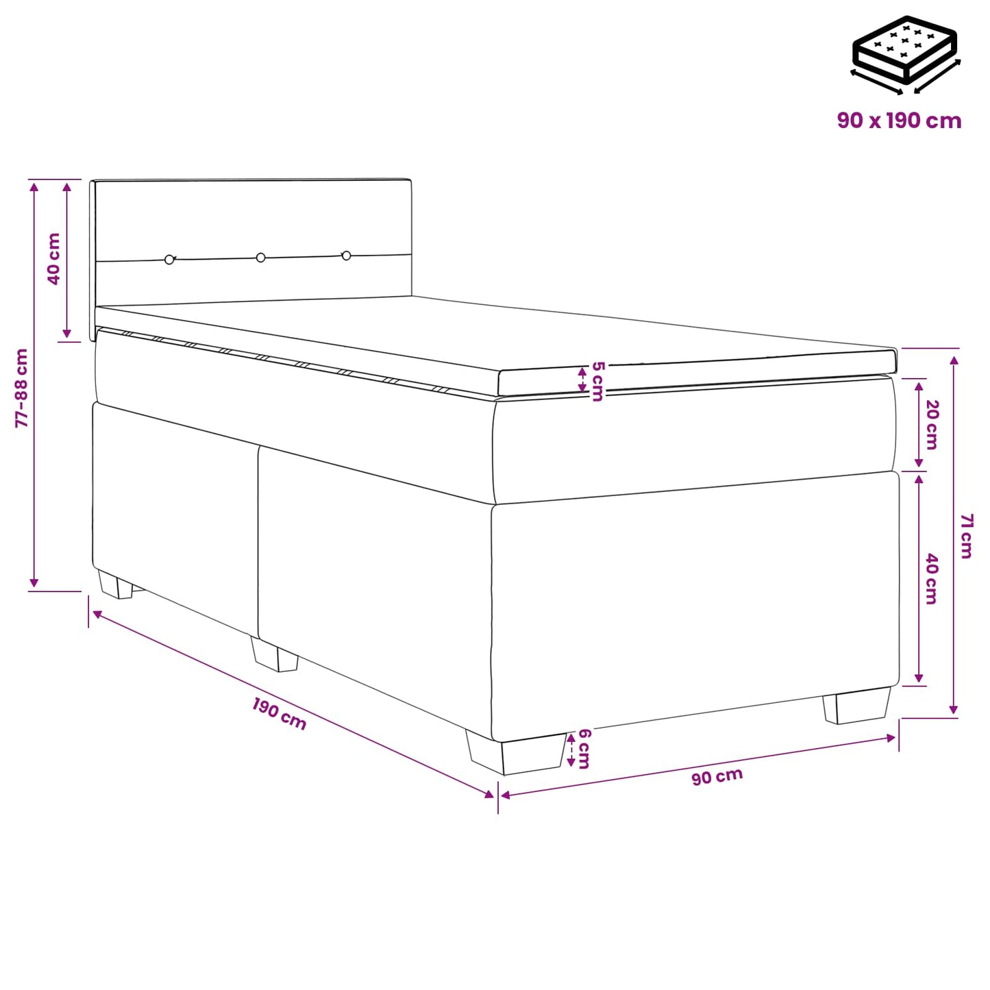 vidaXL Κρεβάτι box spring με στρώμα Σκούρο Μπλε 90 x 190 cm Βελούδο