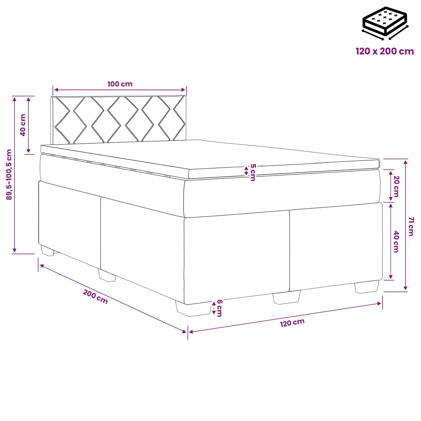 vidaXL Κρεβάτι box spring με στρώμα Σκούρο Πράσινο 120 x 200 cm