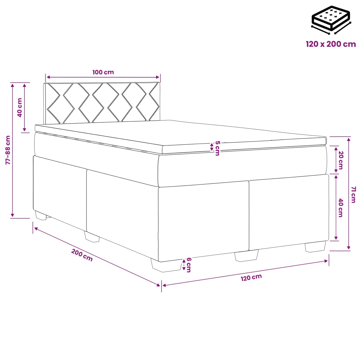 vidaXL Κρεβάτι box spring με στρώμα Σκούρο Μπλε 120 x 200 cm Βελούδο