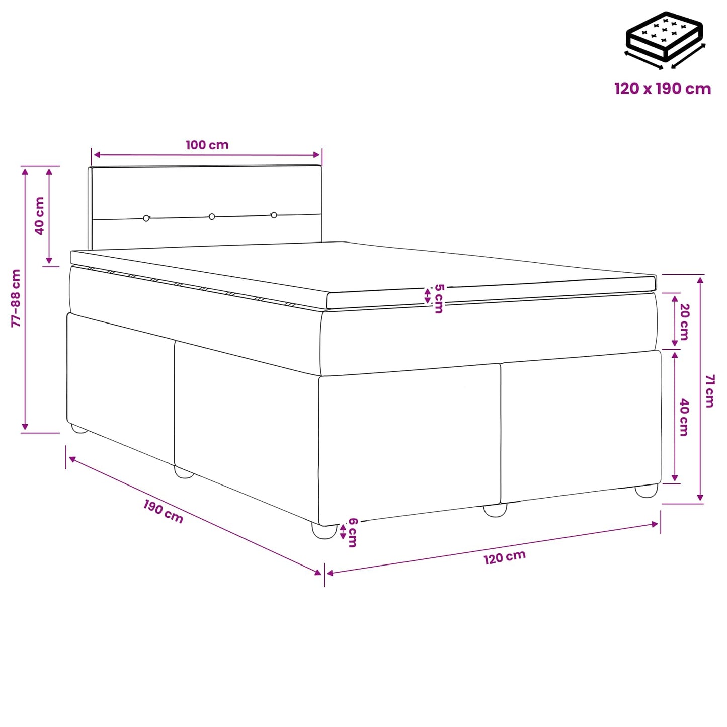 vidaXL Κρεβάτι box spring με στρώμα Μπλε 120 x 190 cm Ύφασμα